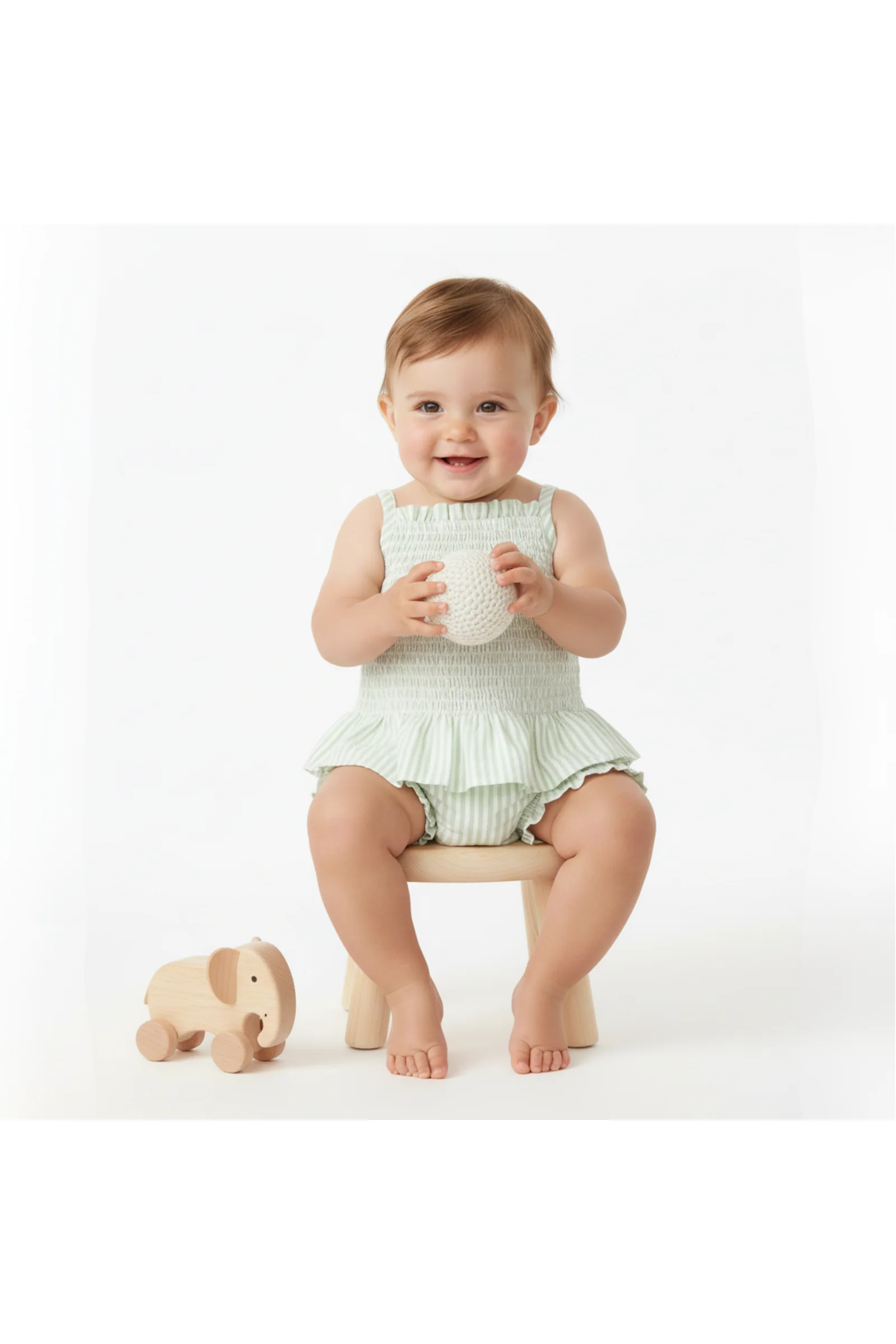 Organic Smocked Top And Bloomer Set - Basil Stripes - Image 3