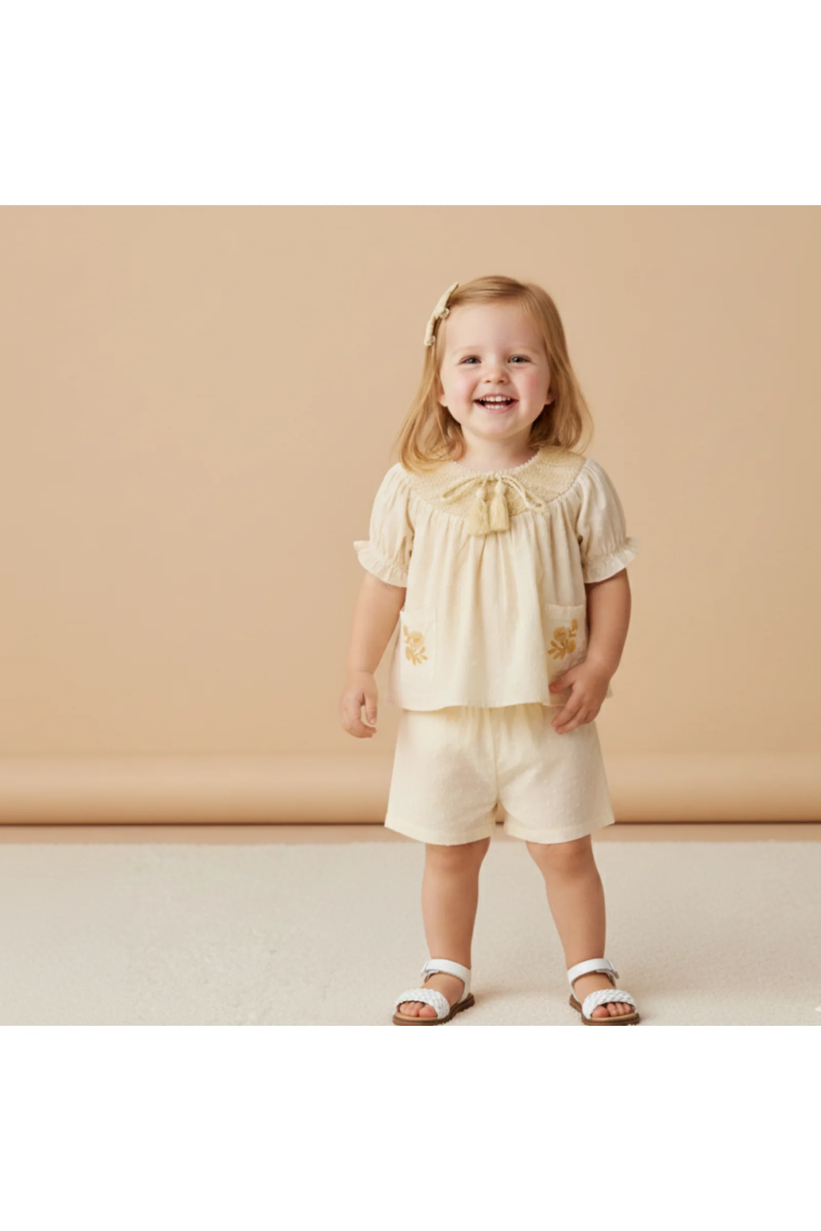 Organic Smocked Top & Shorts Set - Butter Yellow - Image 3