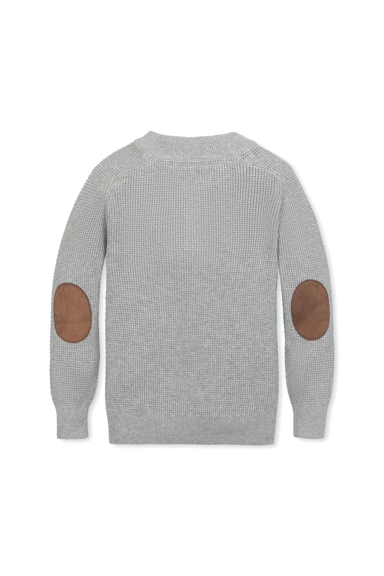 Organic Cotton Sweater Henley with Elbow Patches for Boys, Gray, Sizes 2T-14 - Image 3