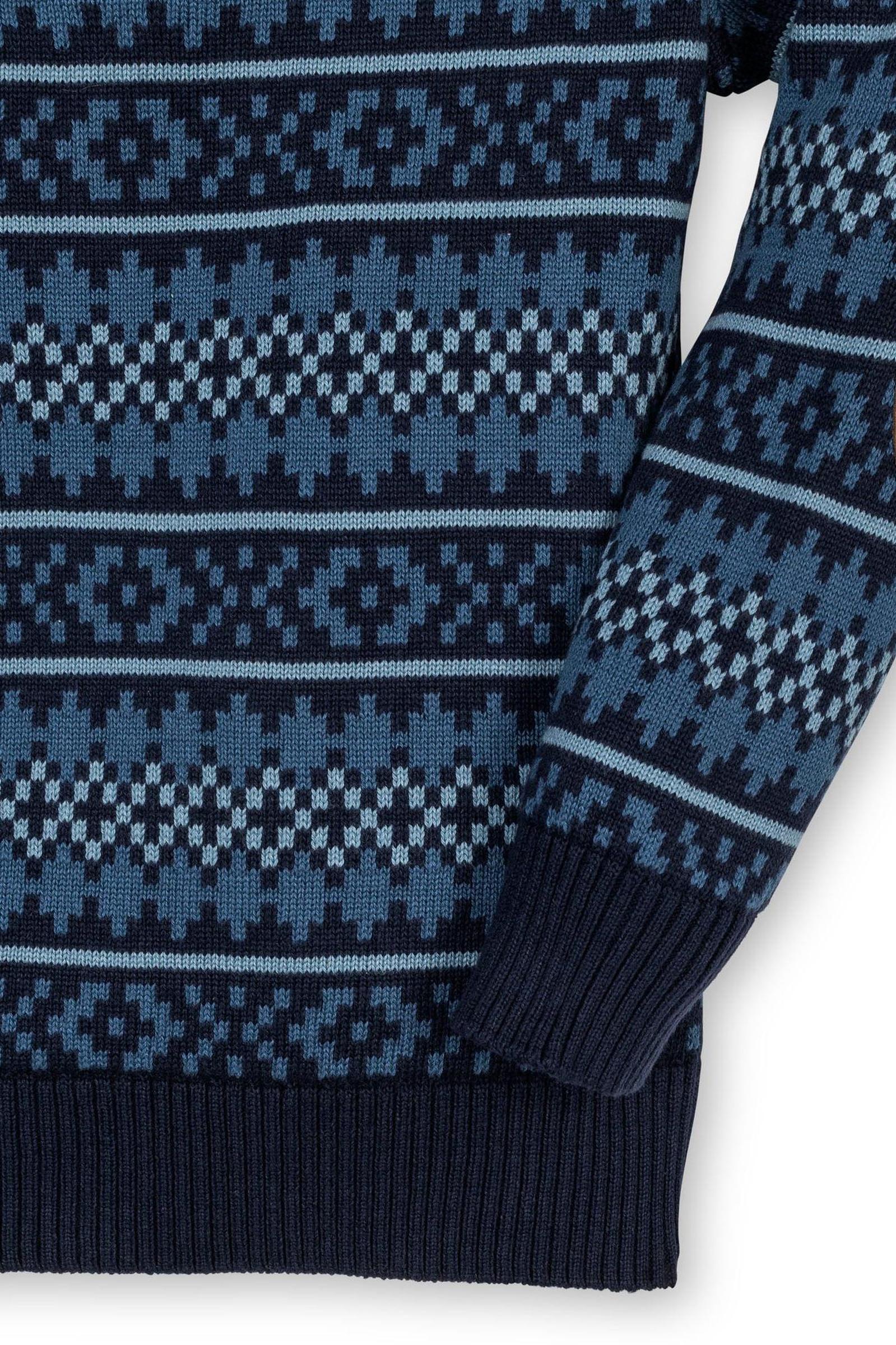 Organic Cotton Sweater Henley with Elbow Patches, Navy, Sizes 2-16 - Image 4