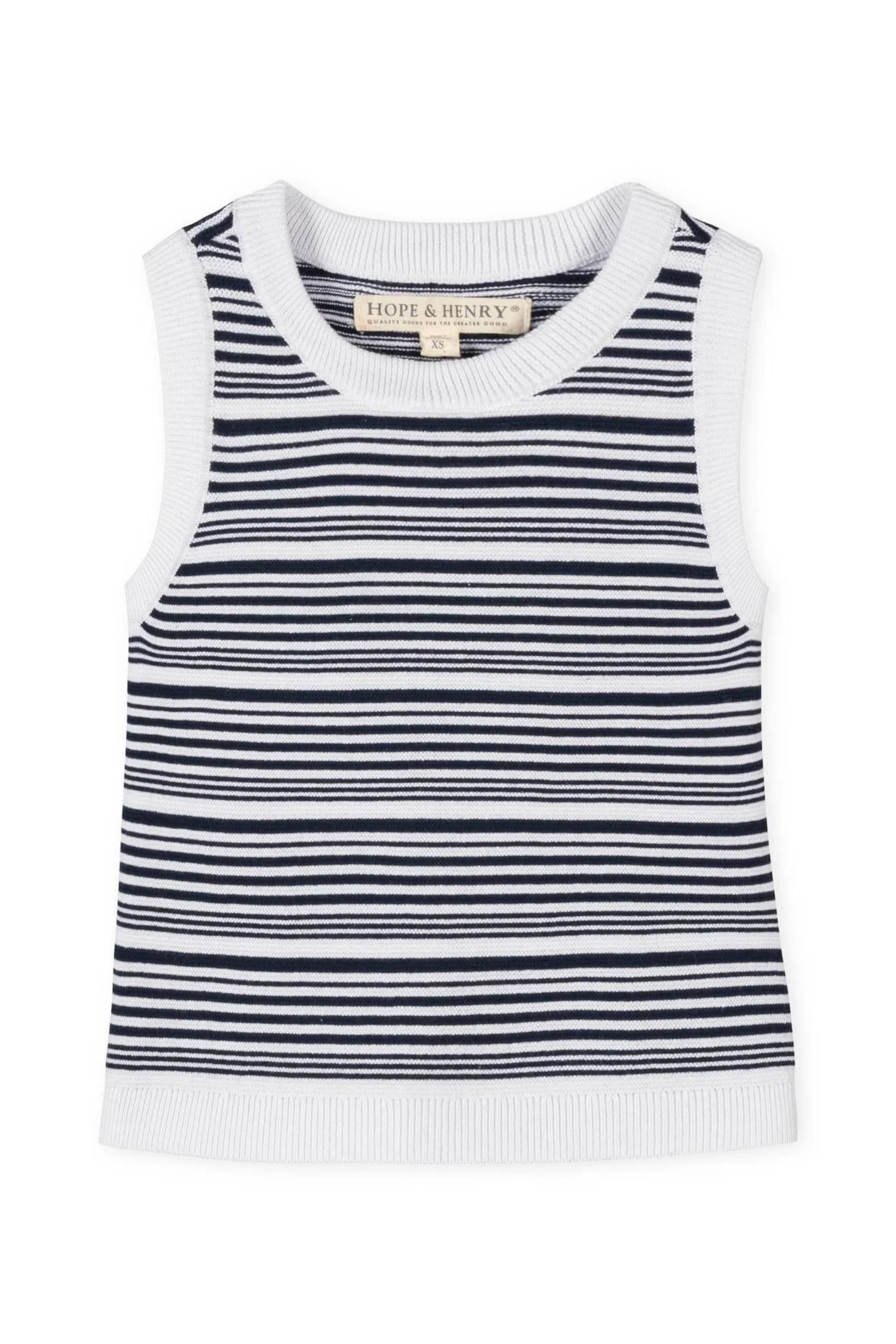 Organic Cotton Sweater Tank Top for Girls, Navy & White Stripe, Toddler & Kids - Image 2