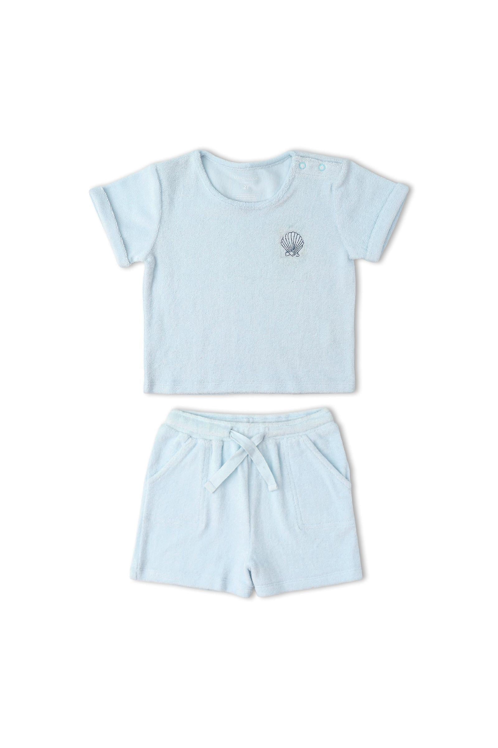 Organic Terry Tee & Shorts Set - Light Blue - Image 2