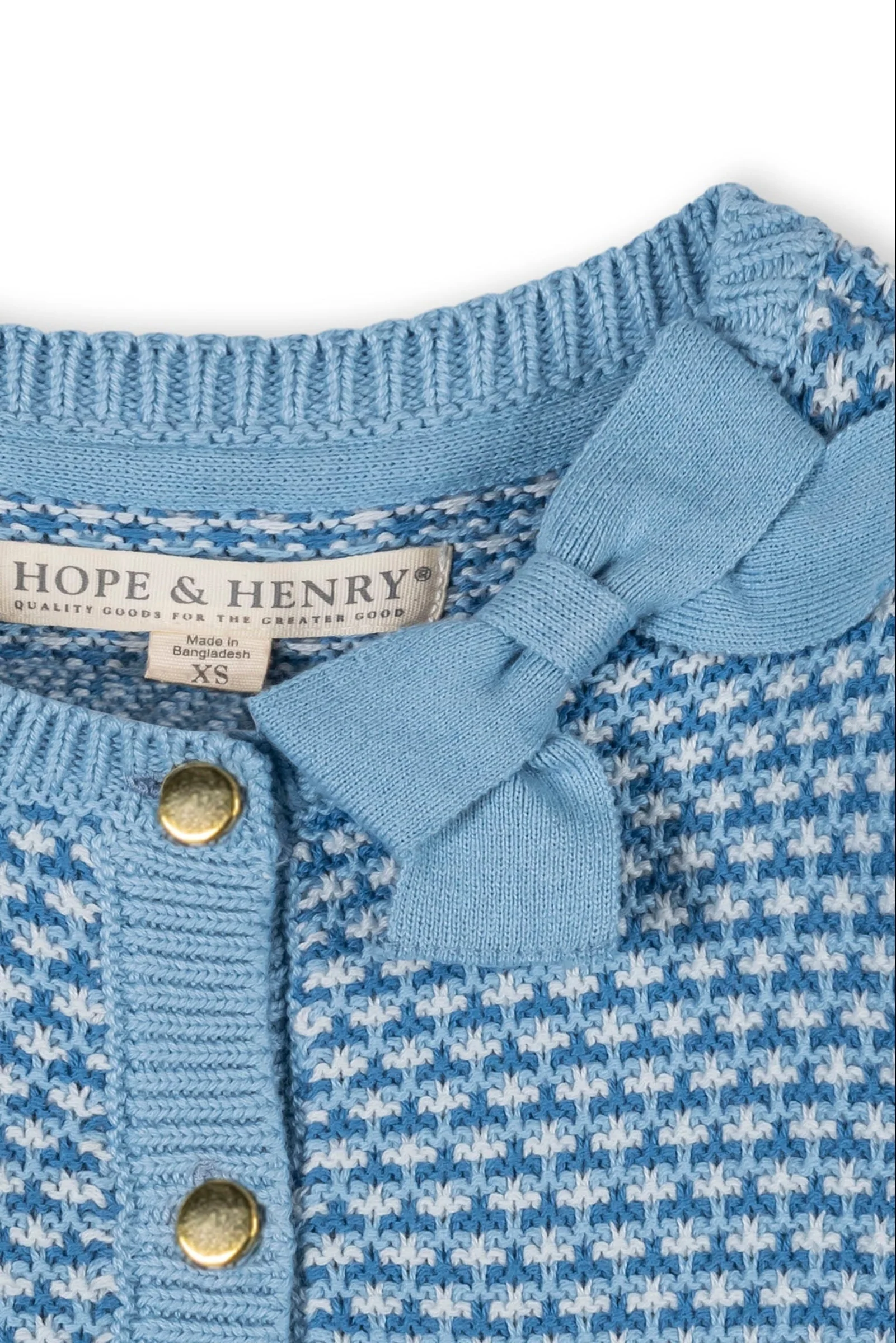 Organic Cotton Tweed Stitch Bow Cardigan, Bluebell Tweed, Toddler & Kids - Image 3