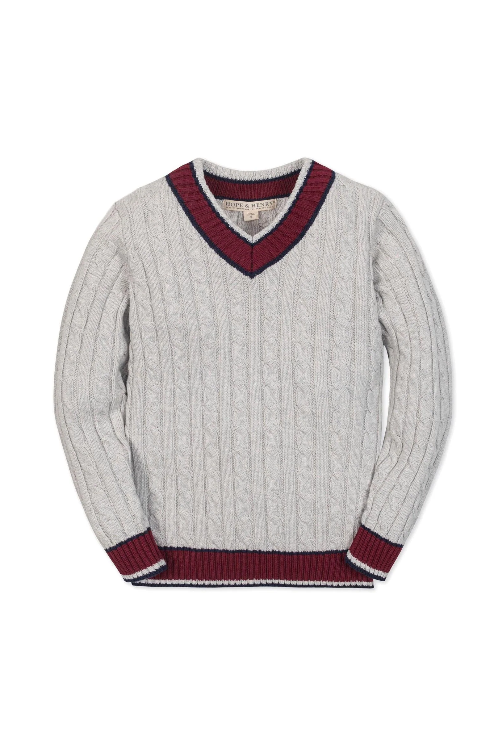 Organic Cotton V-Neck Cricket Sweater for Boys, Light Gray, Sizes 2T-14 - Image 2