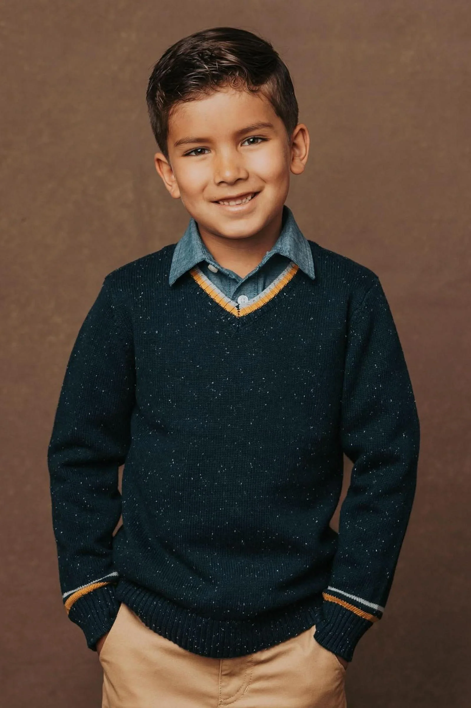 Navy Organic Cotton V-Neck Sweater, Toddler & Kids