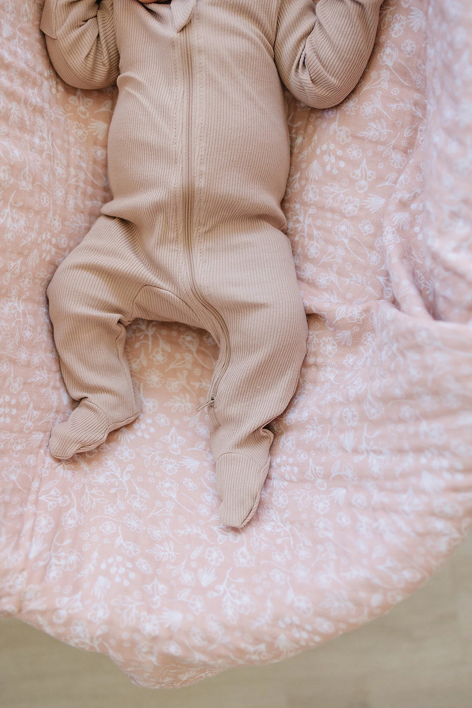 Pale Pink Ribbed Zipper Footed Pajama, Organic Cotton, Baby Essentials - Image 3