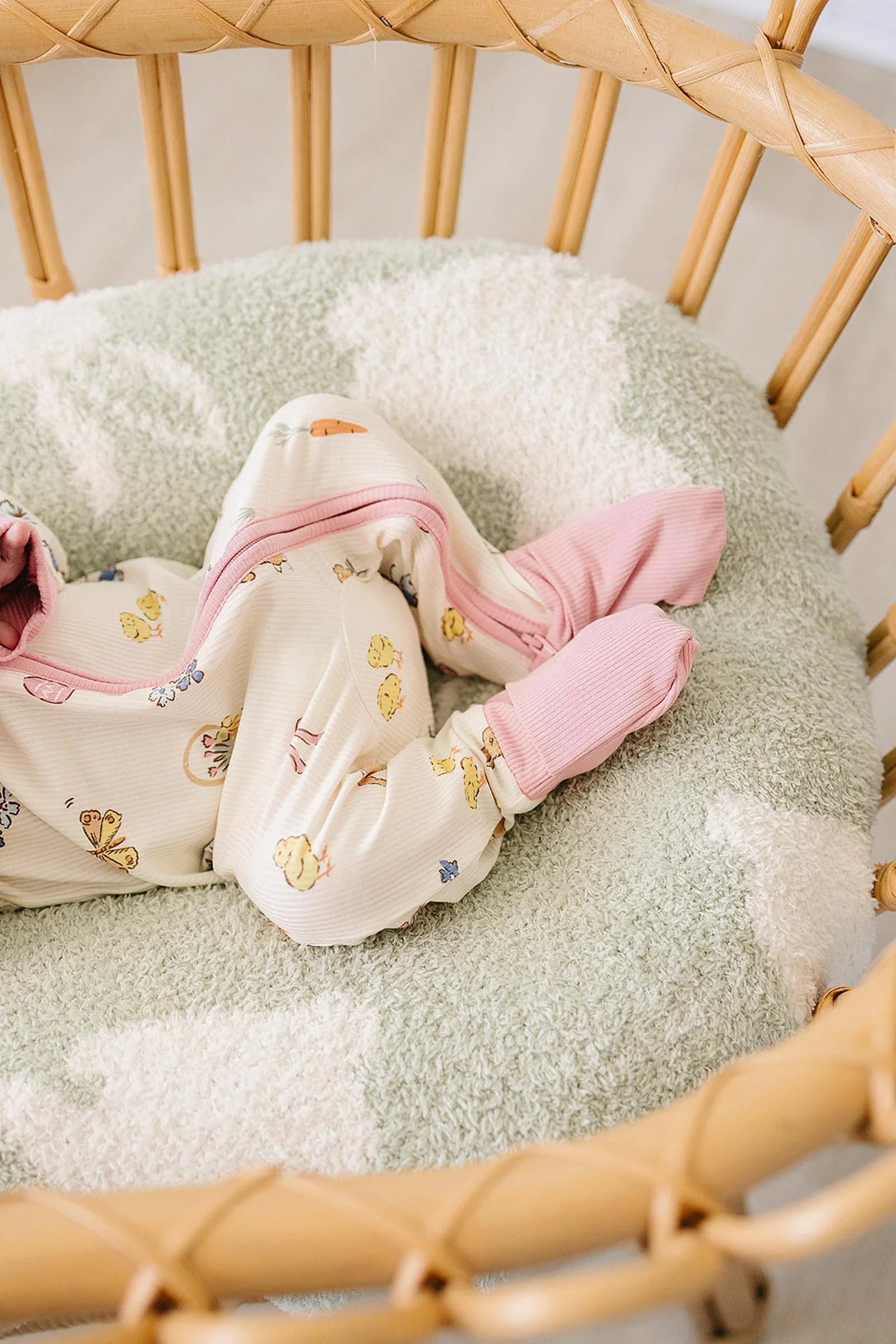 Pink Bunny Ribbed Bamboo Zipper Pajama for Baby Girls - Image 5