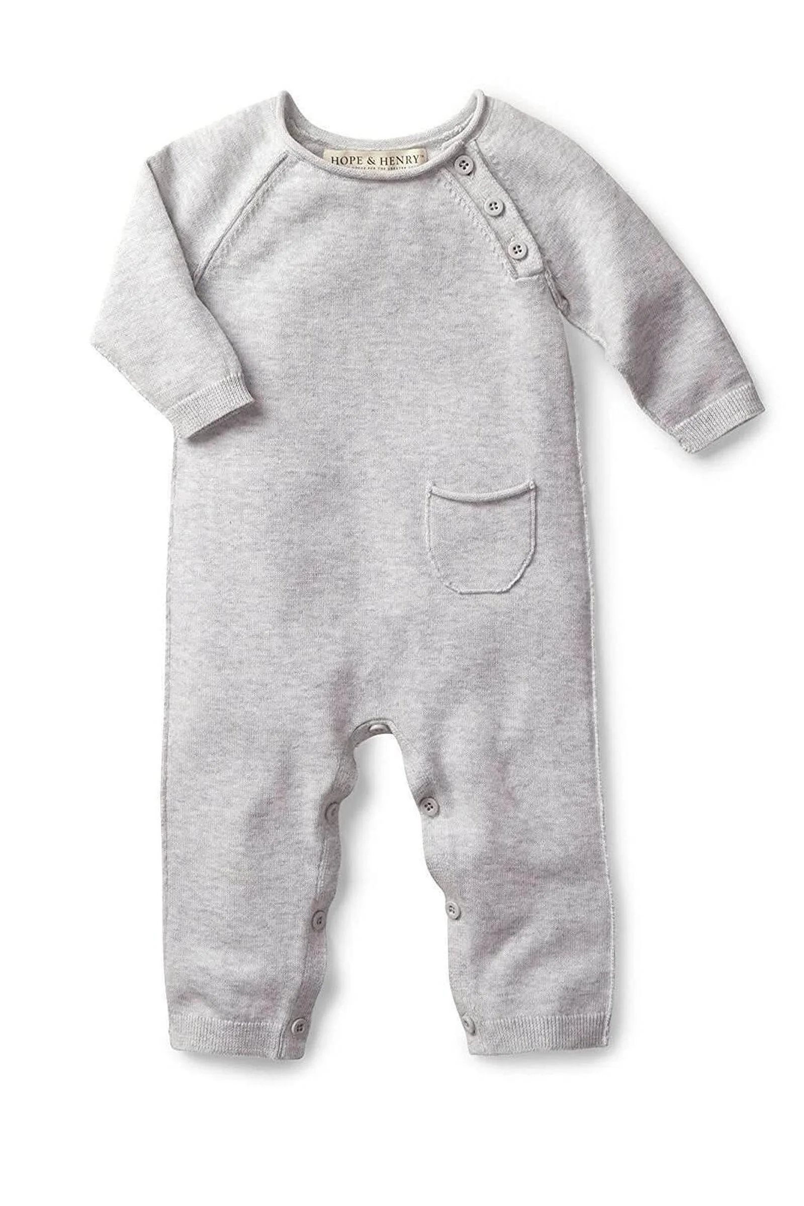 Organic Cotton Raglan Knit Romper Gender Neutral, Gray, Baby - Image 2