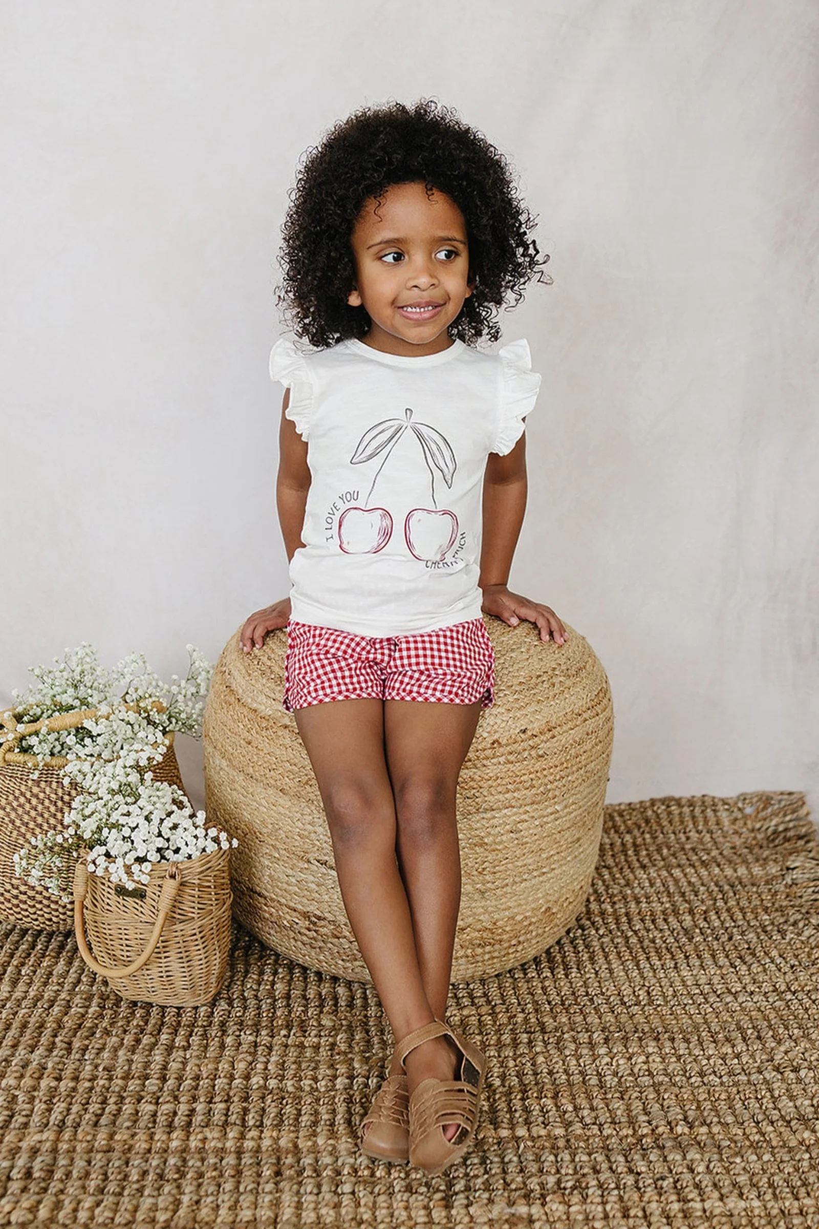 Cotton Red Gingham Shorts for Girls, Baby - Kids
