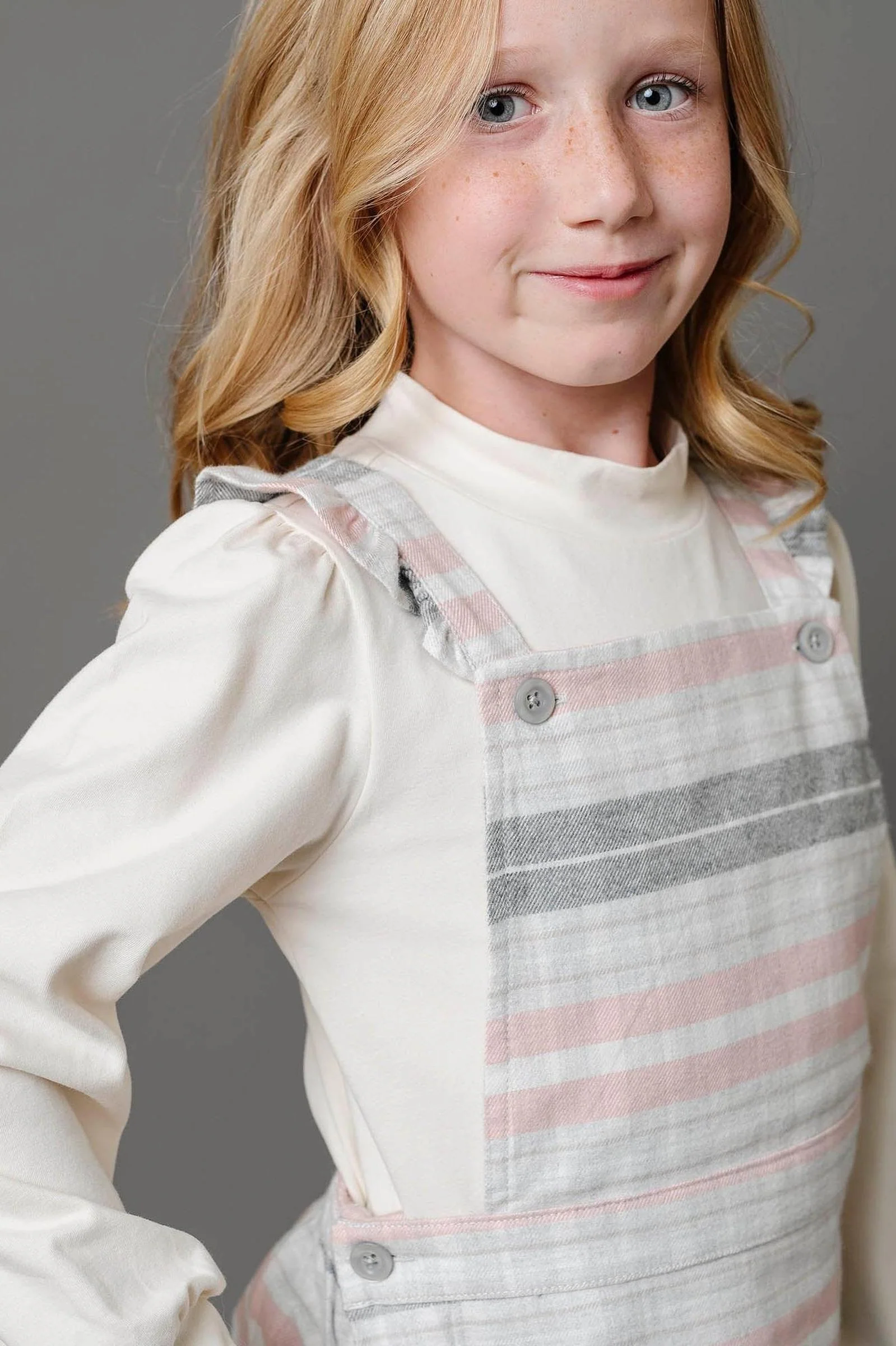 Organic Cotton Ruffle Strap Overall Skirt, Gray & Rose Plaid, Toddler & Kids - Image 3