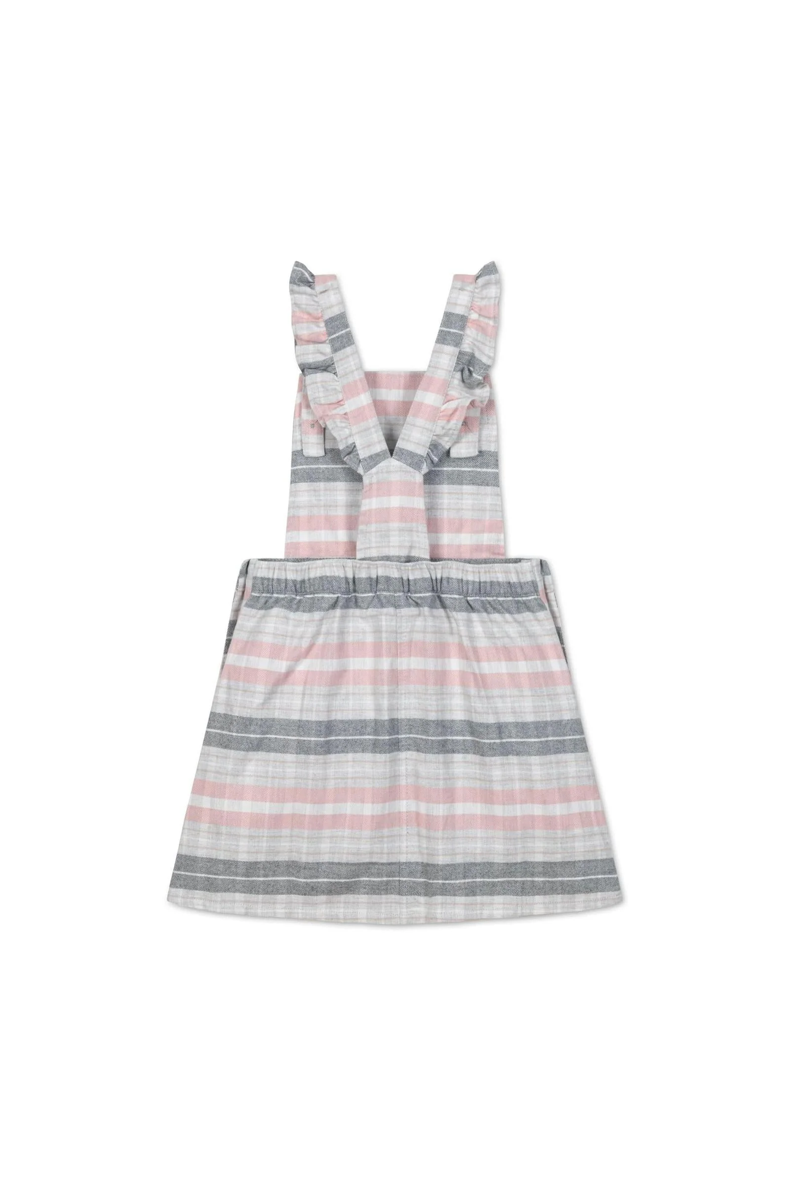 Organic Cotton Ruffle Strap Overall Skirt, Gray & Rose Plaid, Toddler & Kids - Image 6