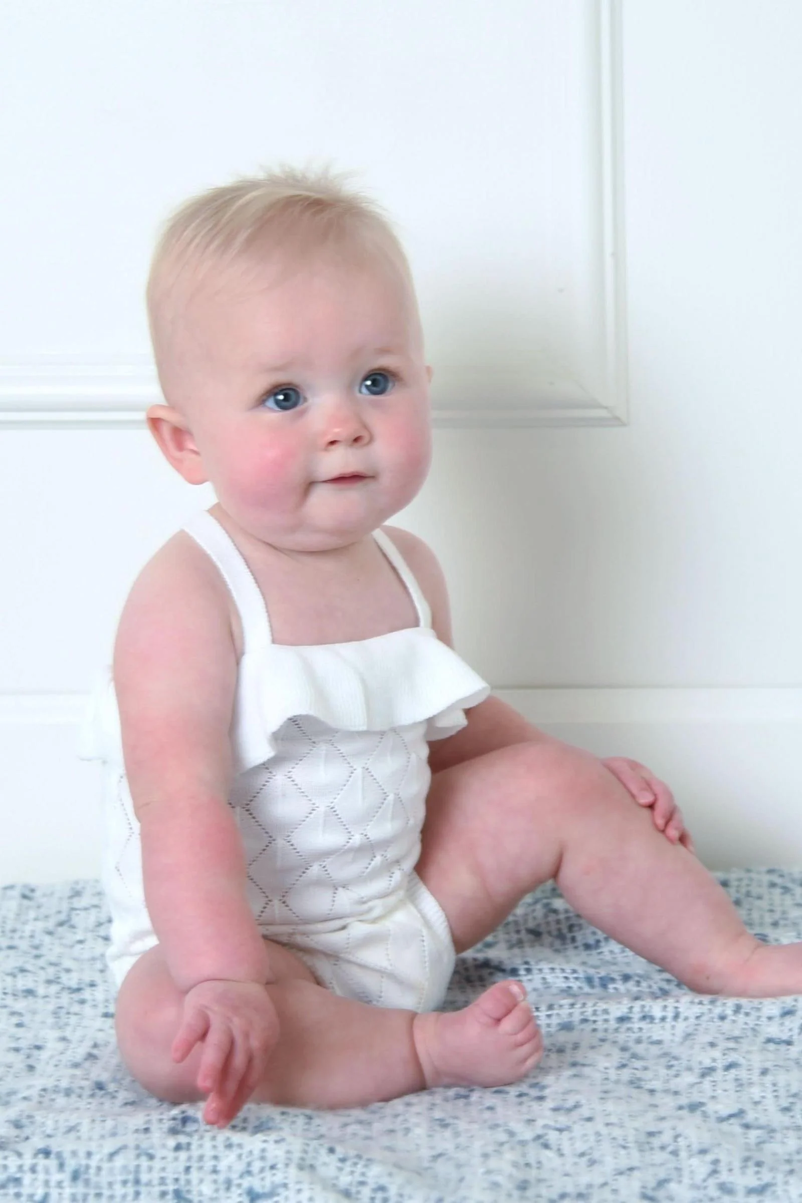 Organic Cotton Ruffle Sweater Romper for Baby Girls, White