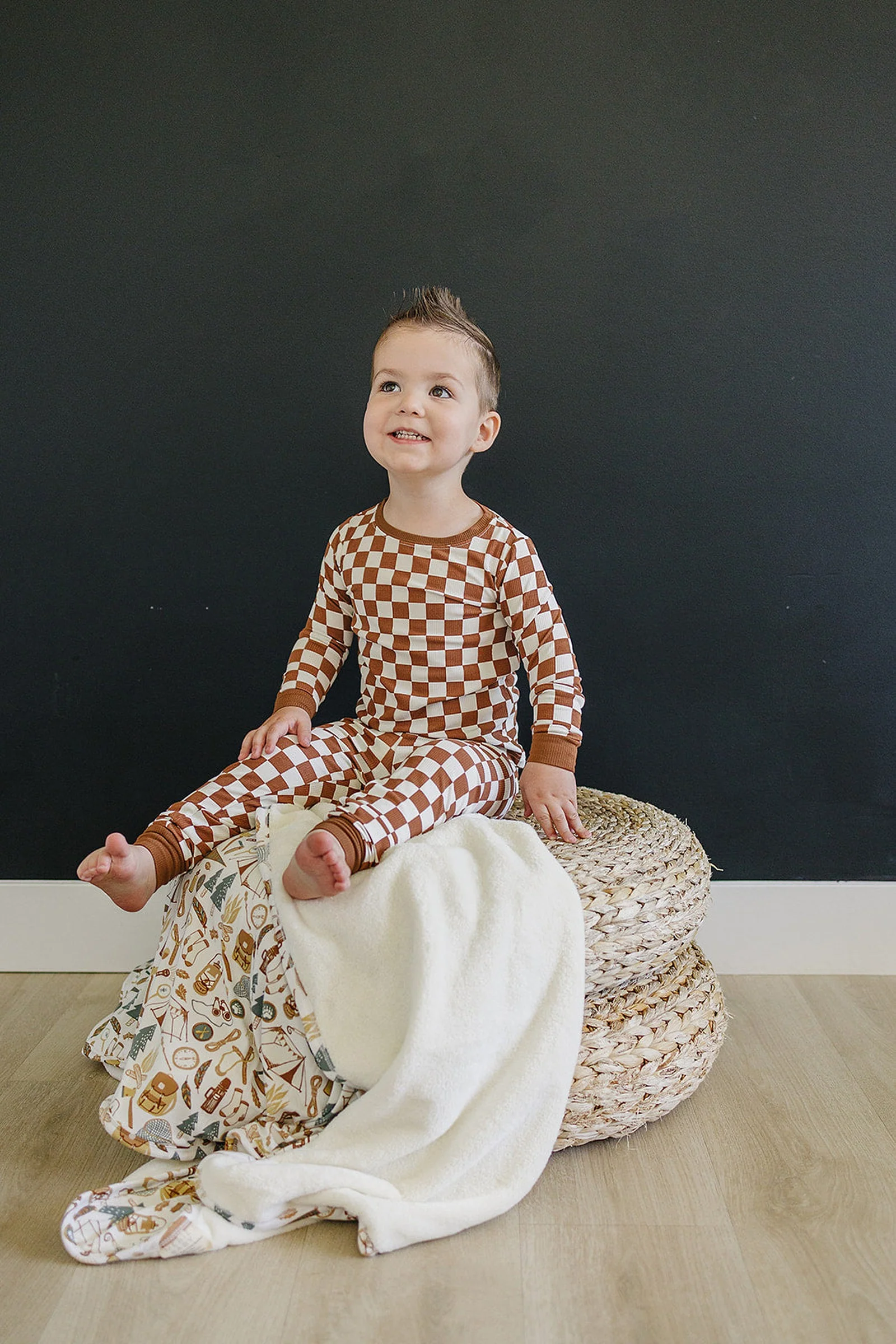 Rust Checkered Ribbed Cozy Pajama Set, Baby, Toddler & Kids, Bamboo - Image 5