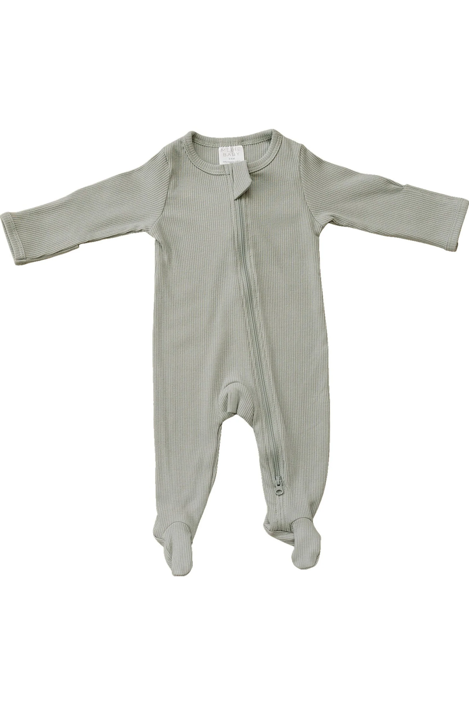 Sage Ribbed Zipper Footed Pajama, Organic Cotton, Baby Essentials - Image 2