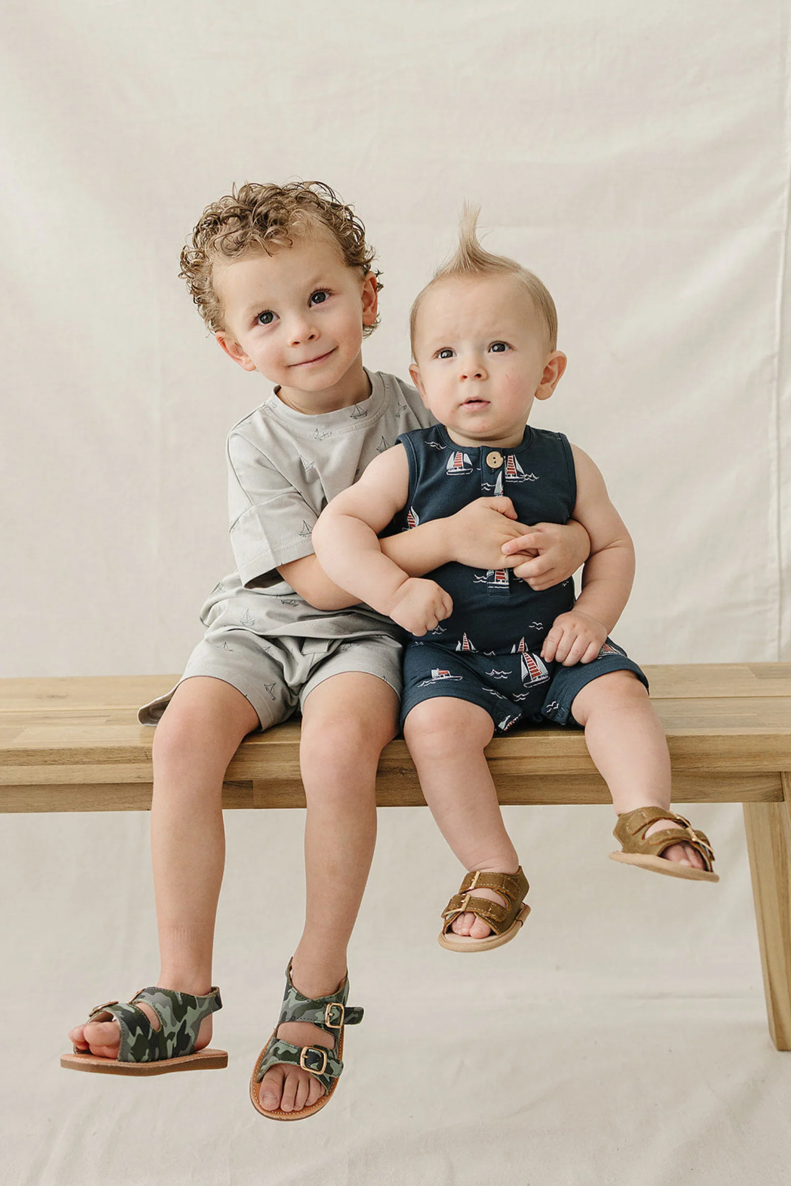 Cotton Sailboat Button Shorts Set for Boys, Light Grey, Sizes 0-6 - Image 3