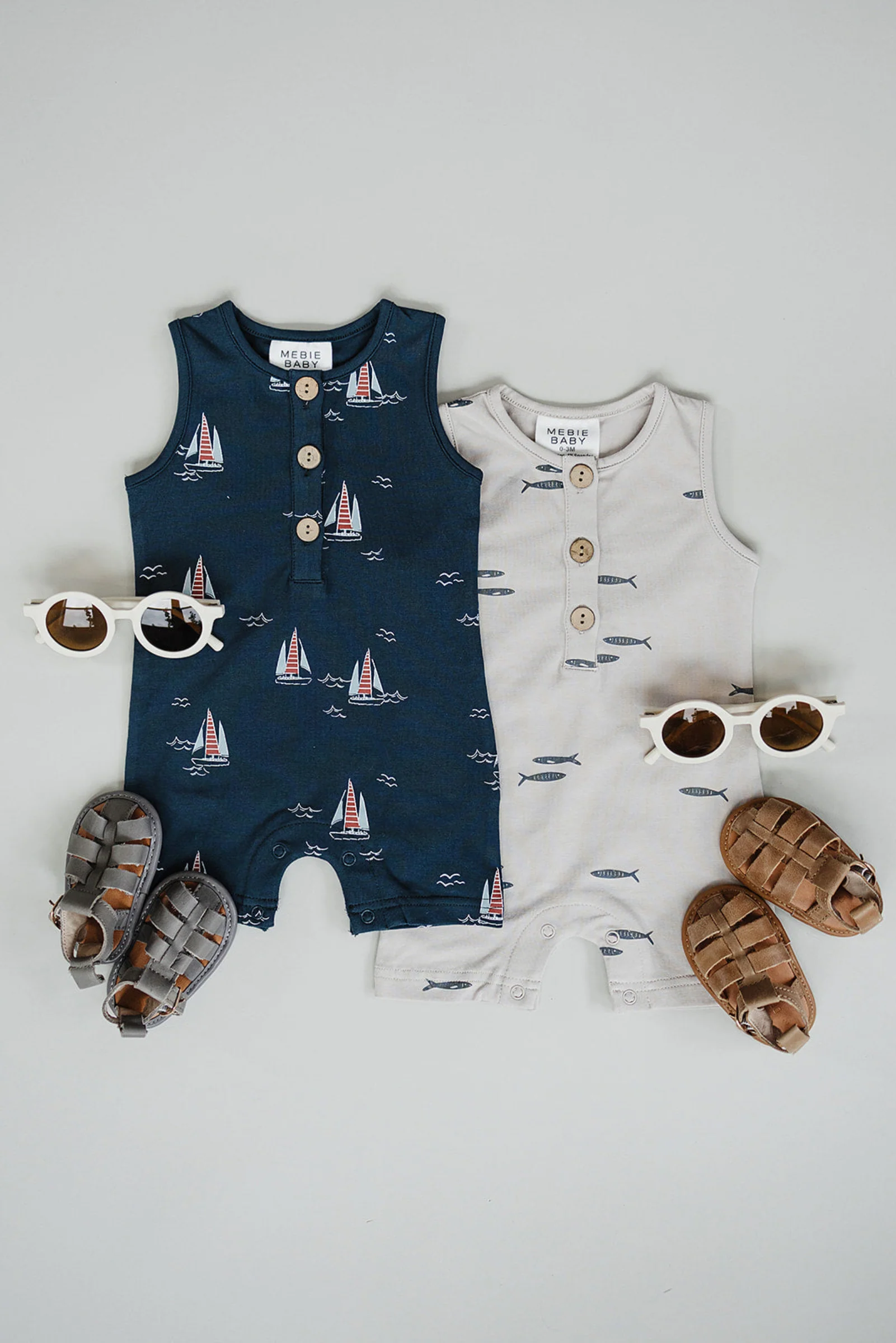 Cotton Sailboat Short Romper for Baby Boys, Navy, Sizes 0-2T - Image 4