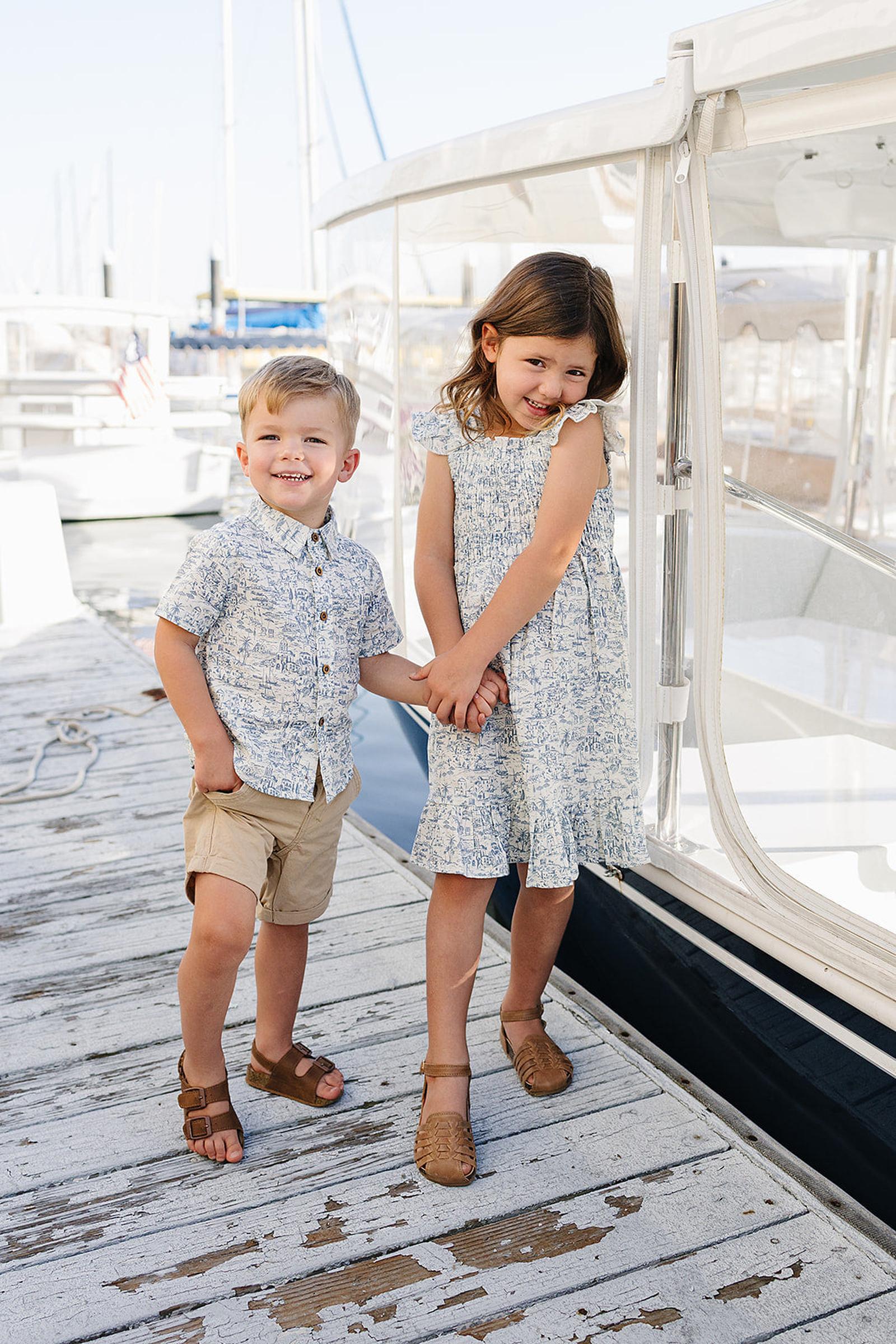 Girls Santorini Blue Linen Smocked Dress, Baby - Kids - Image 3
