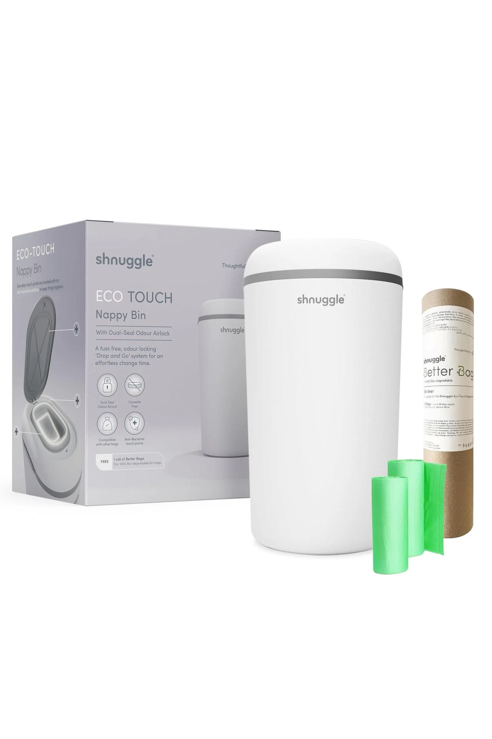 Shnuggle Eco-Touch Nappy Bin Diaper Pail + 30 Better Bag Liners - Image 2