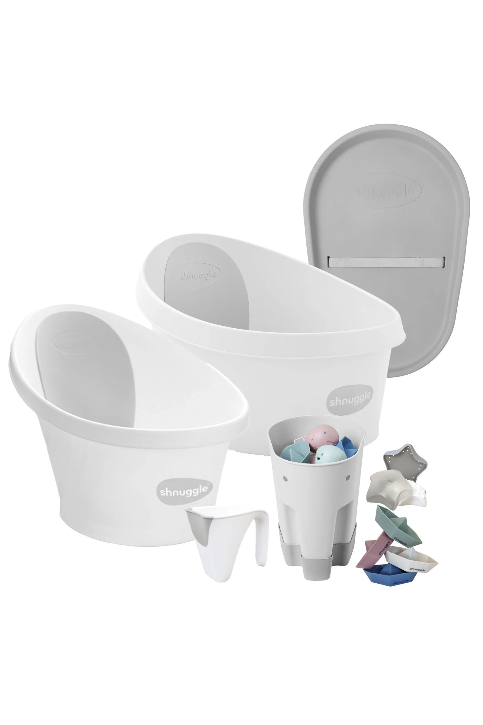 Shnuggle Growing Family Bath Time Bundle: Baby & Toddler Baths + 7-Piece Set for Bath & Diaper Time - Image 2