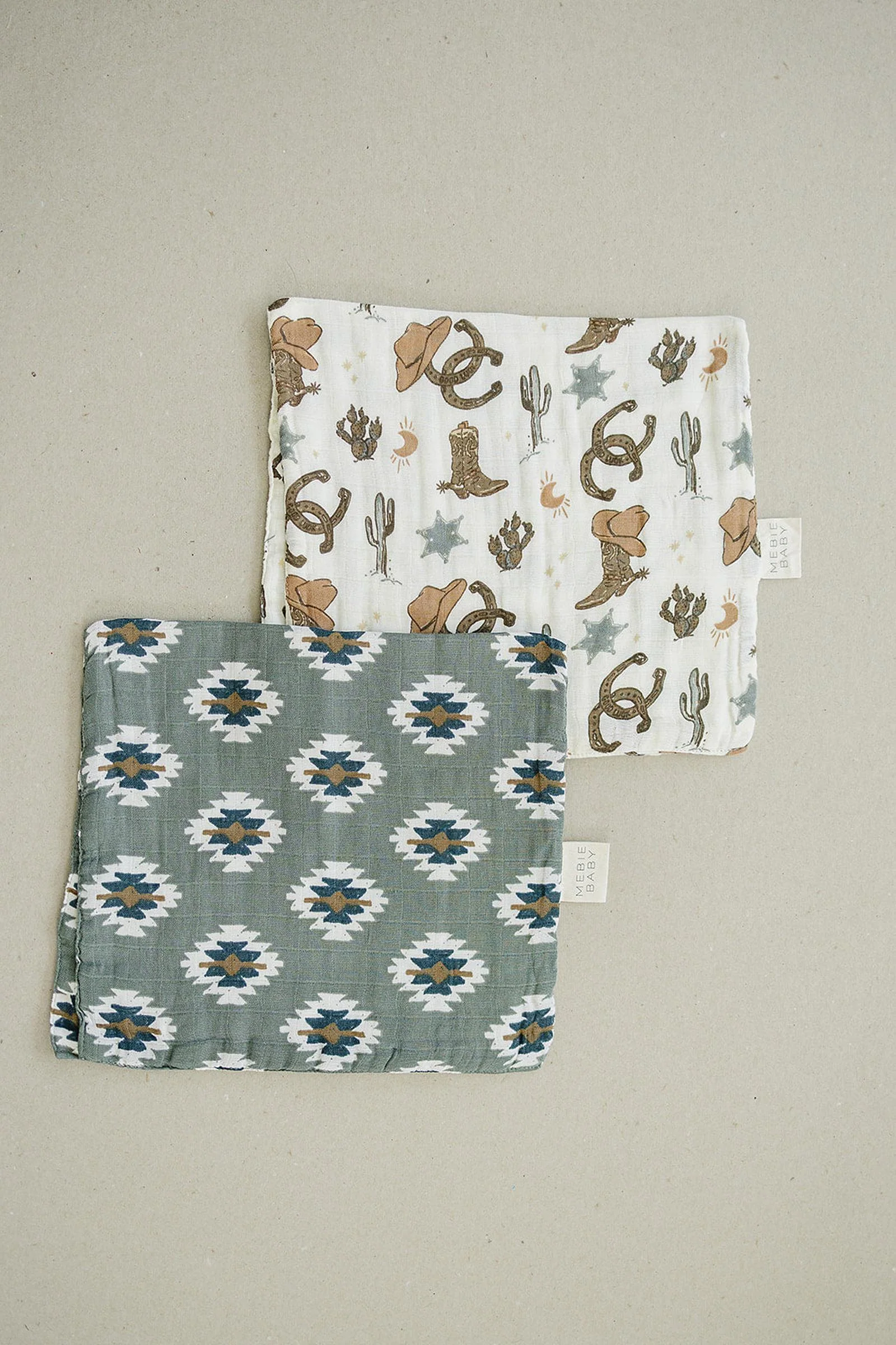 Southwest Aztec Muslin Burp Cloth, 100% Cotton, Rodeo Collection, Neutral Colors, Gender Neutral, Baby - Image 3