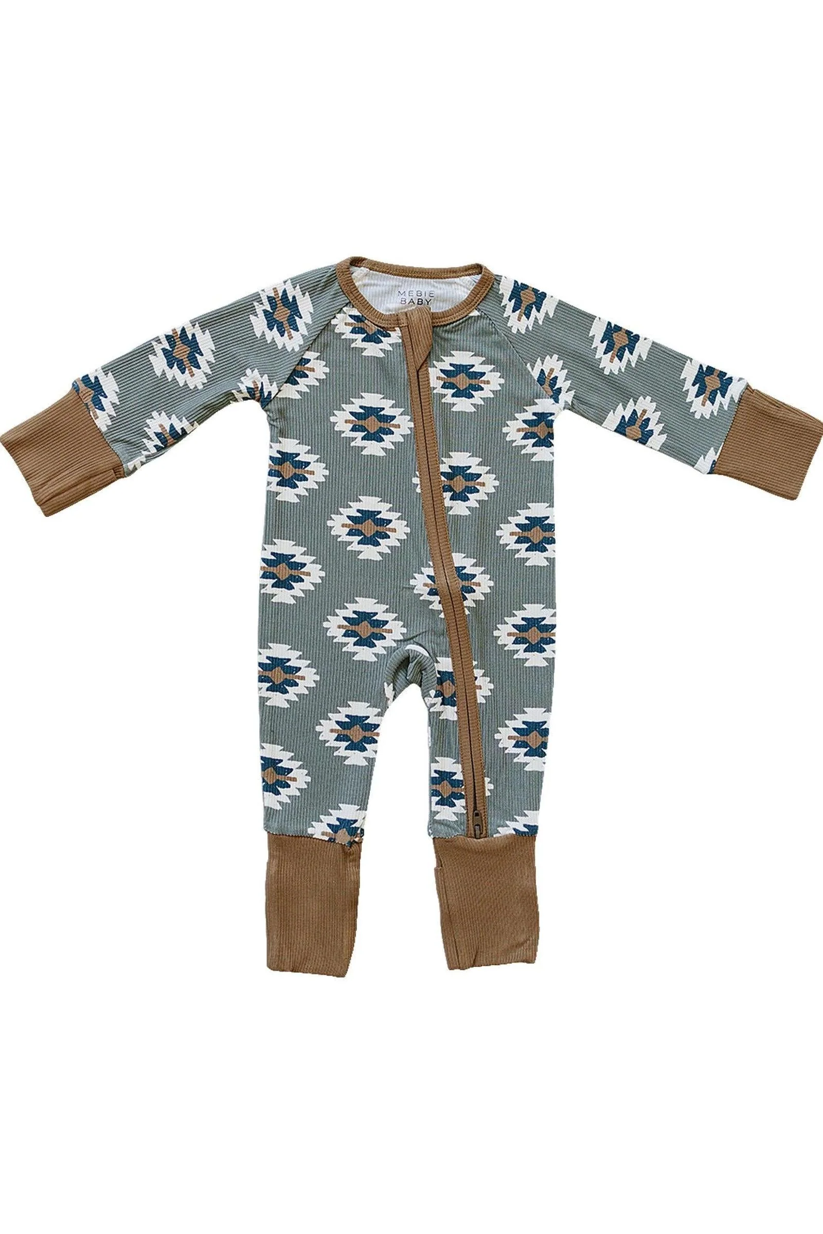 Southwest Aztec Ribbed Zipper Pajama, Bamboo, Rodeo Collection, Baby Essentials - Image 2