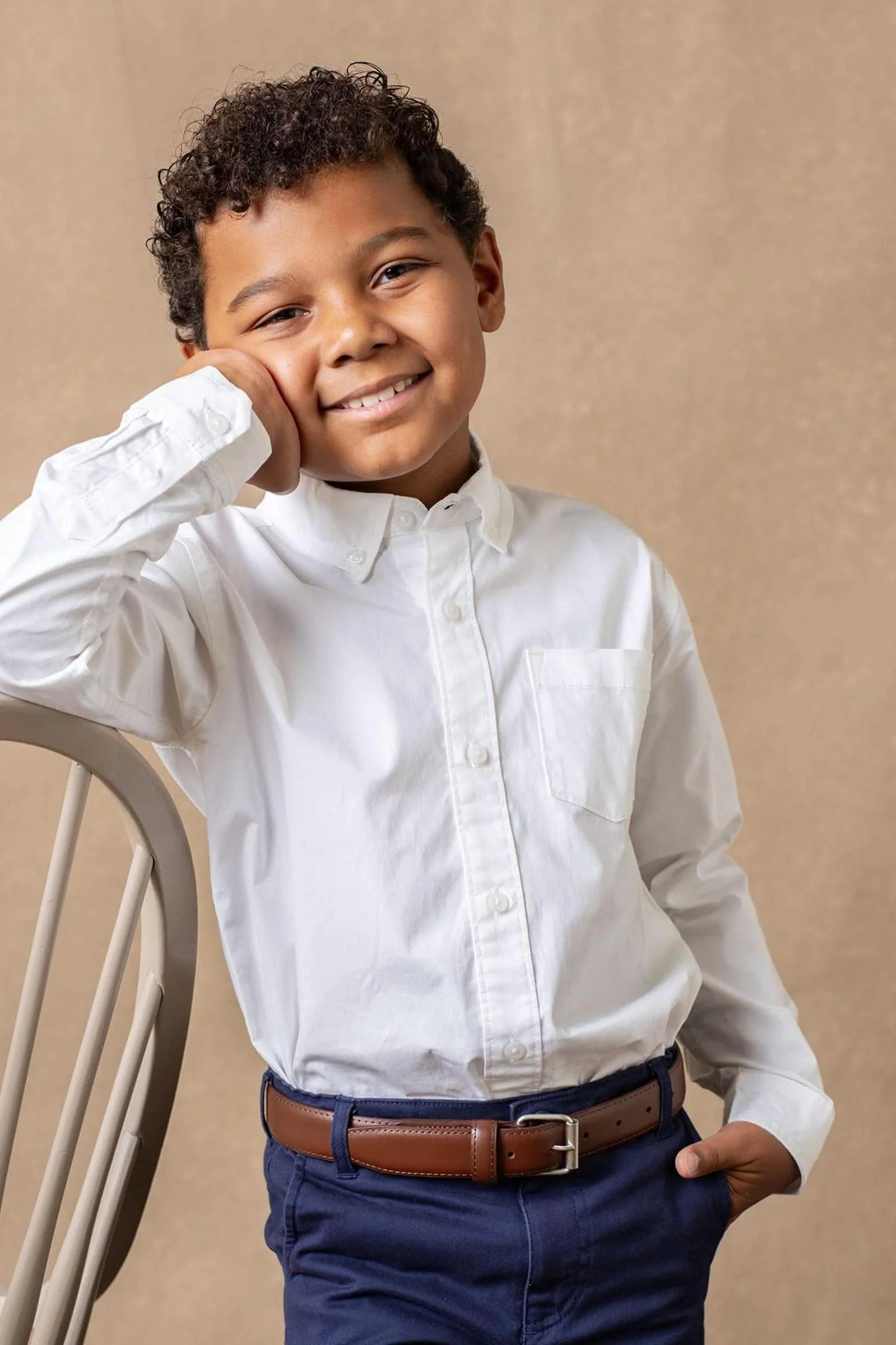 Stretch Poplin Organic Cotton Button Down Shirt, White, Toddler & Kids