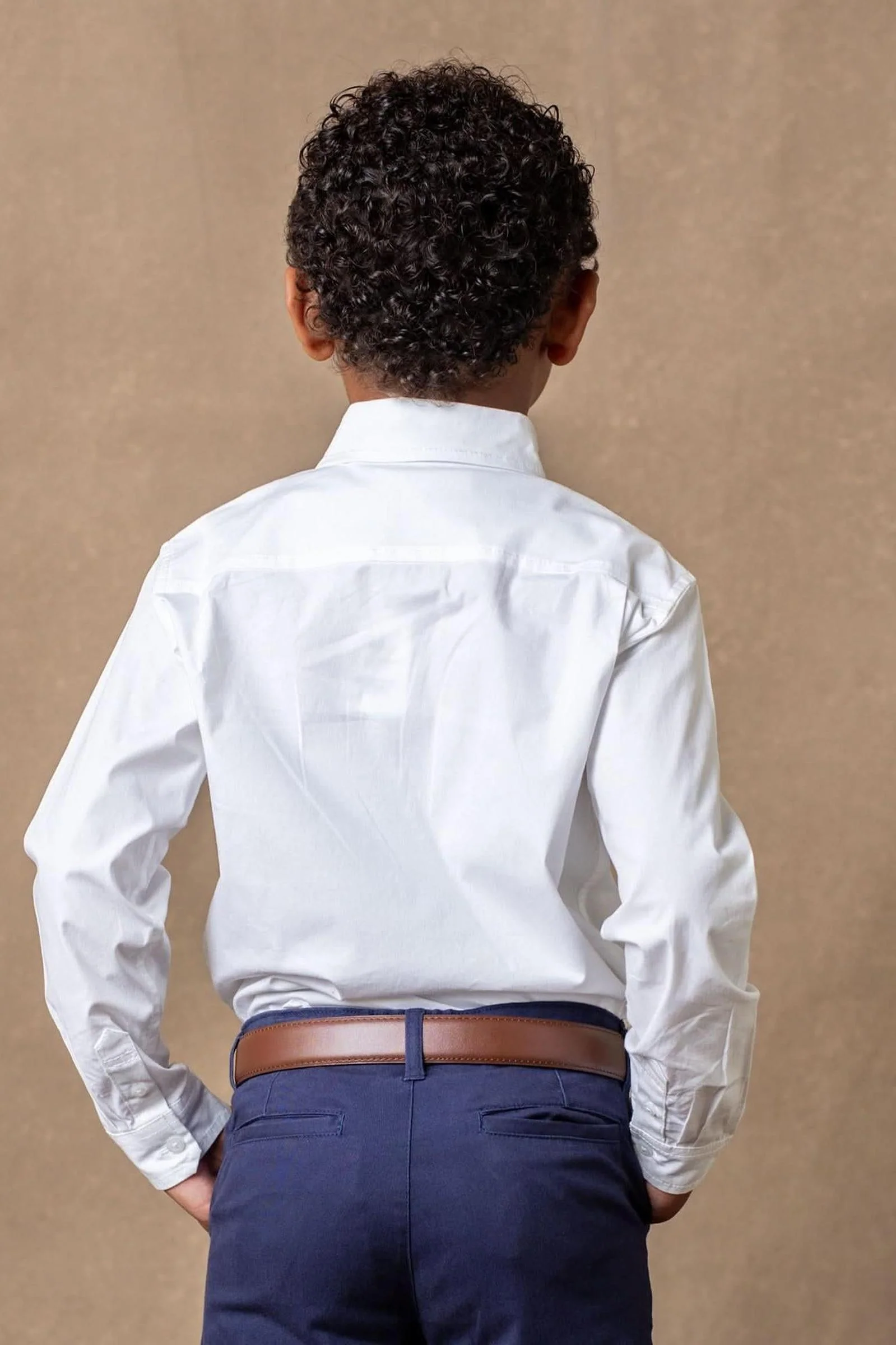 Stretch Poplin Organic Cotton Button Down Shirt, White, Toddler & Kids - Image 4