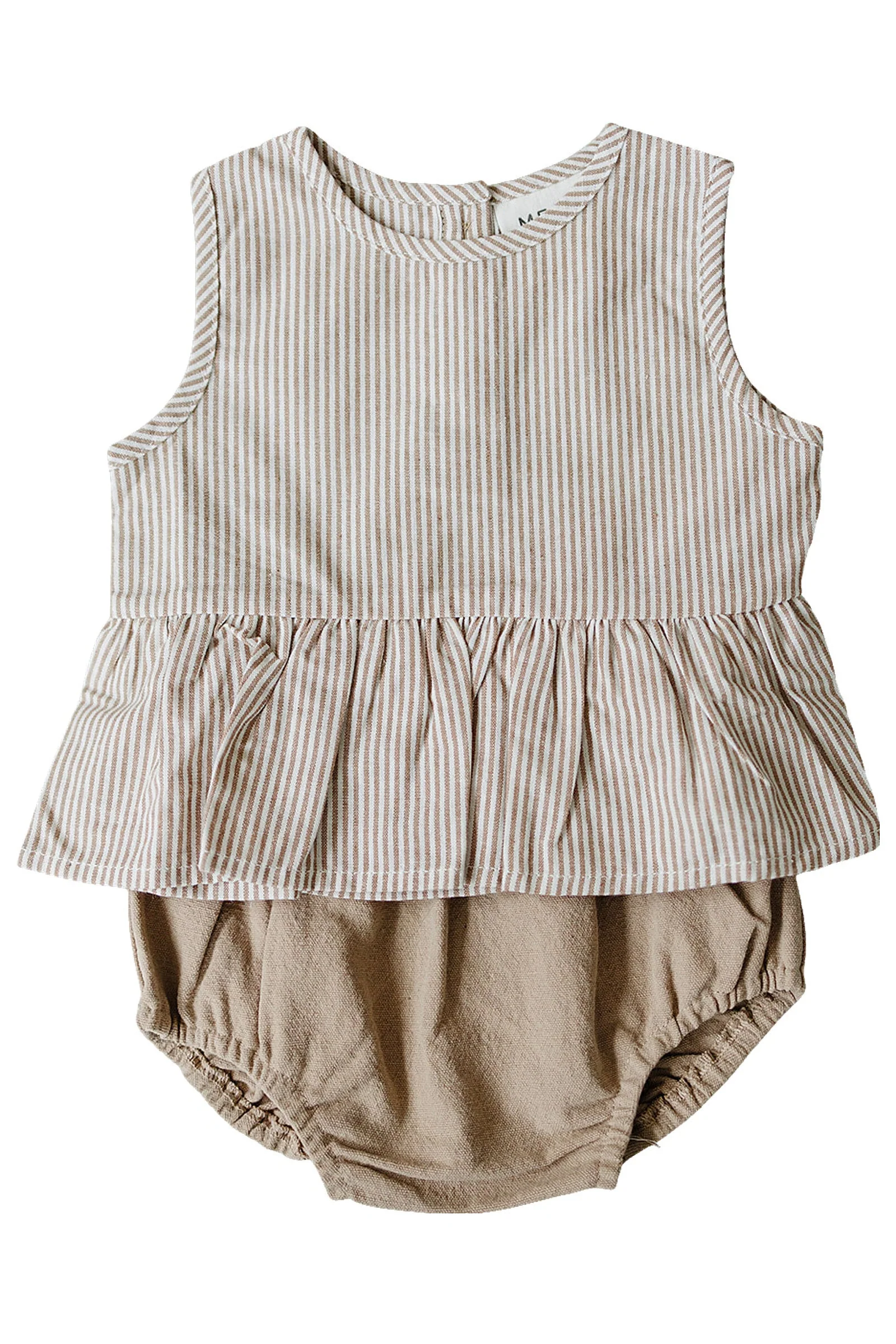 Tan Stripes Cotton Peplum Bloomer Set for Baby Girls, Sizes 0-2T - Image 2