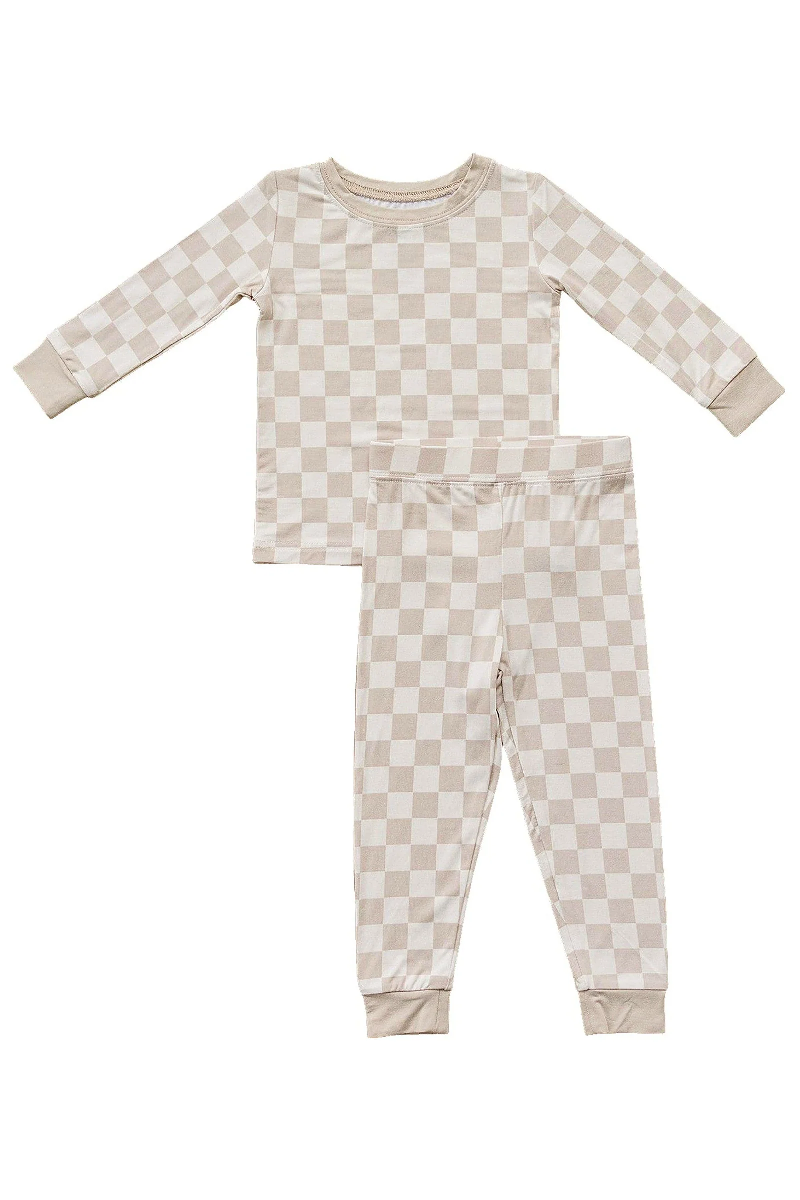 Taupe Checkered Cozy Pajama Set, Bamboo, Baby Essentials - Image 5
