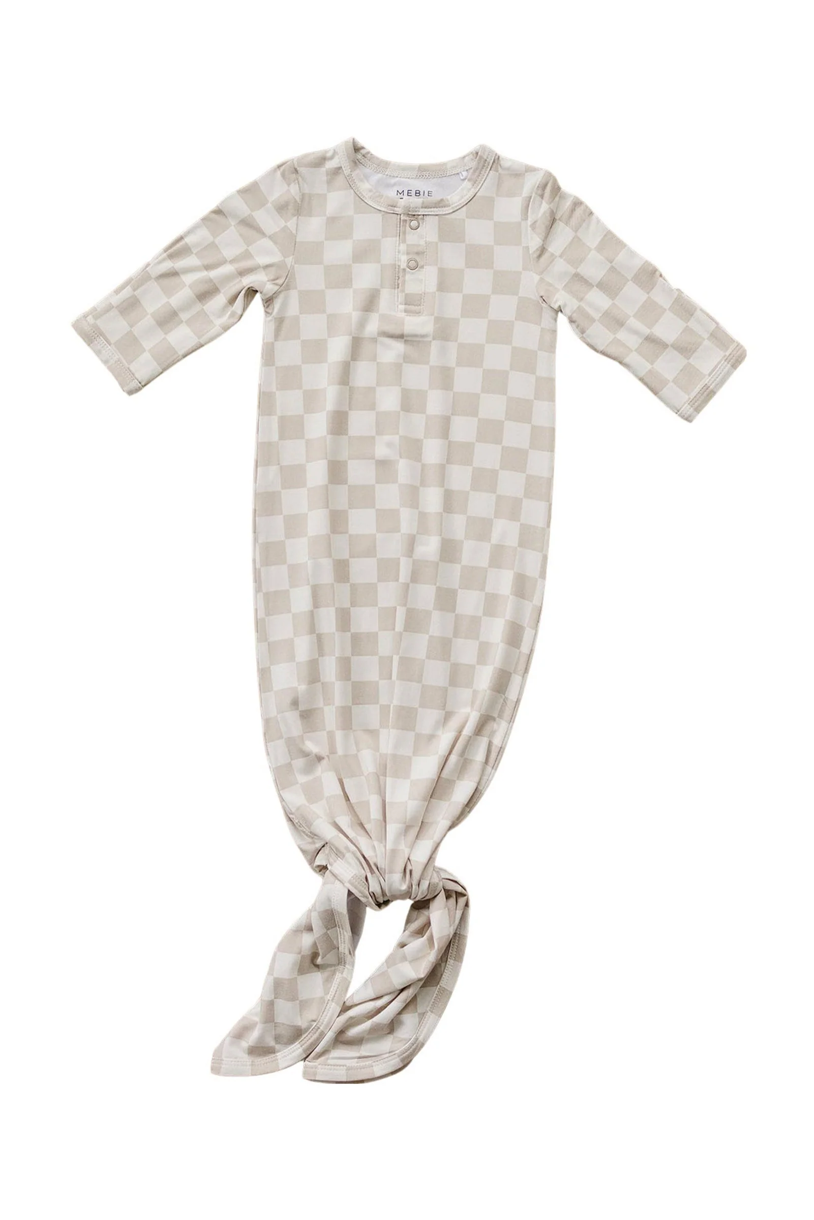 Taupe Checkered Knot Gown, Bamboo, Baby Essentials - Image 2