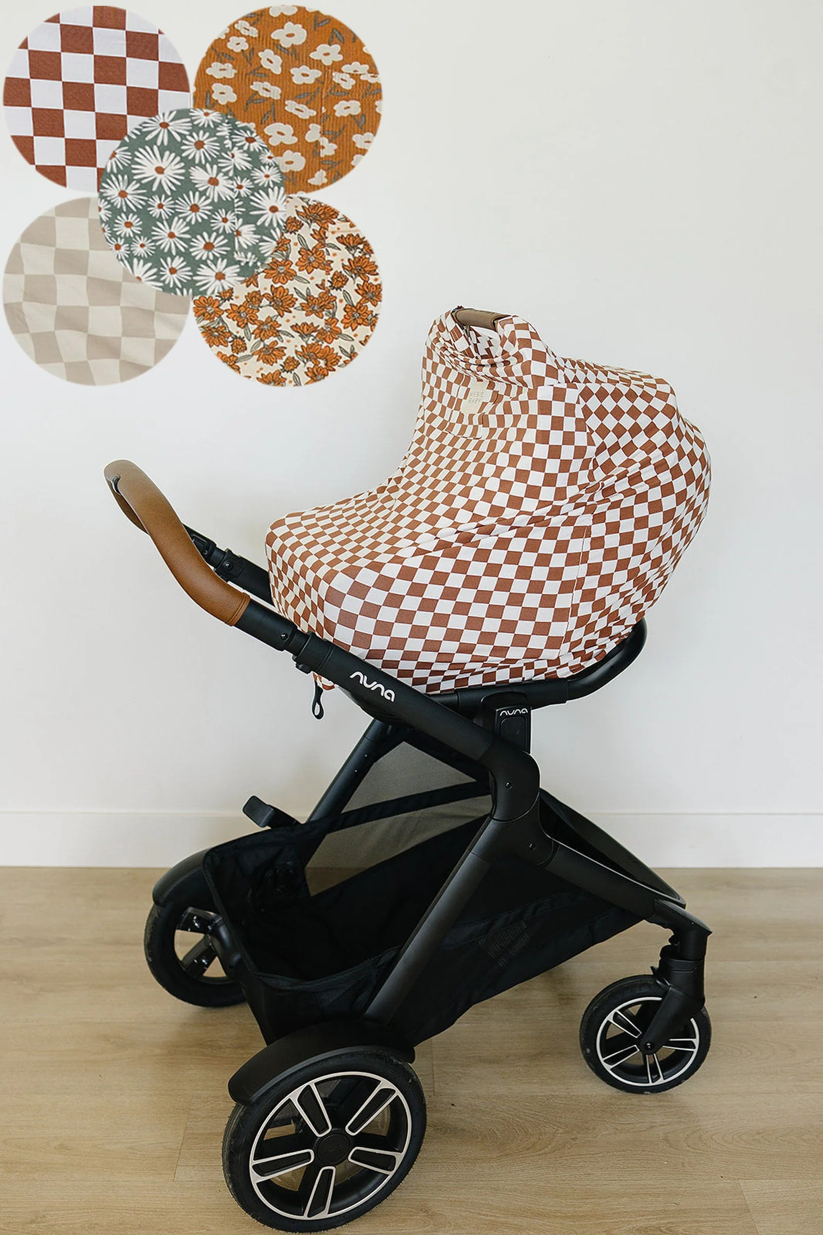 Taupe Checkered Multi-Use, Bamboo, Car Seat & Nursing Cover, Gender Neutral, Baby - Image 5