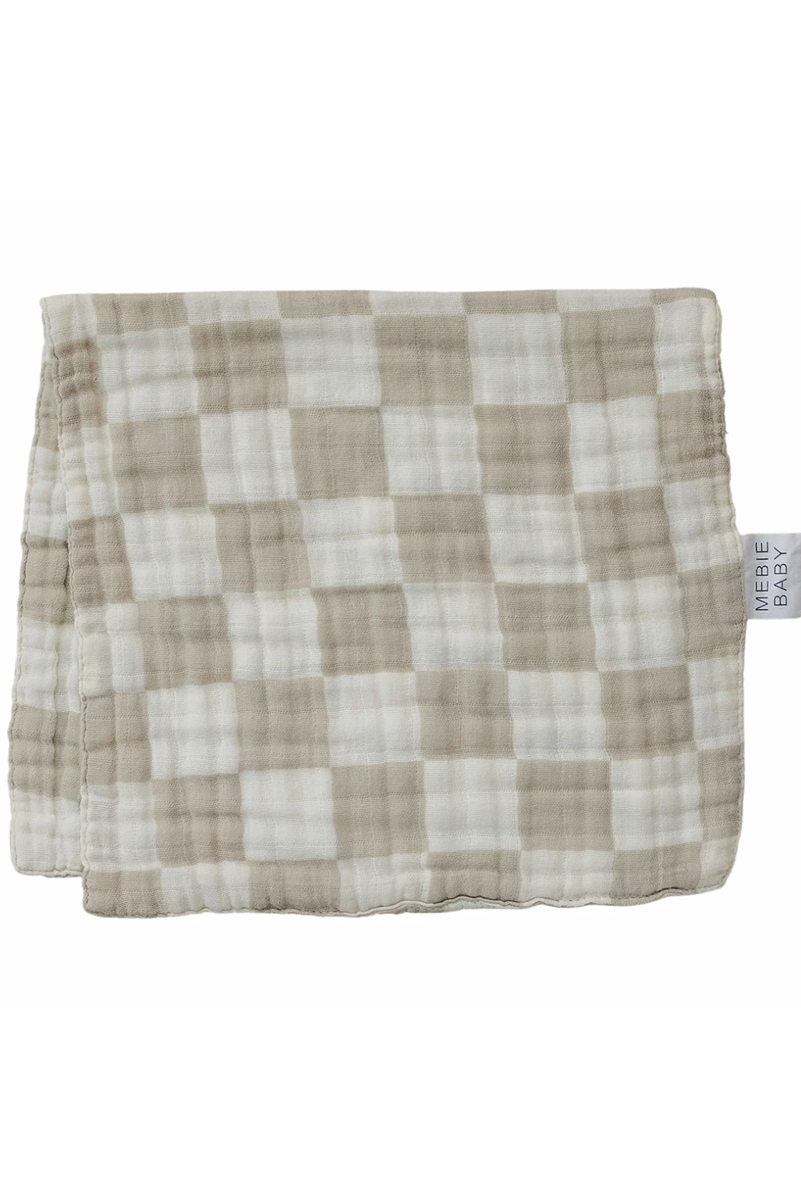 Taupe Checkered Muslin Burp Cloth, 100% Cotton, Baby Essentials - Image 2