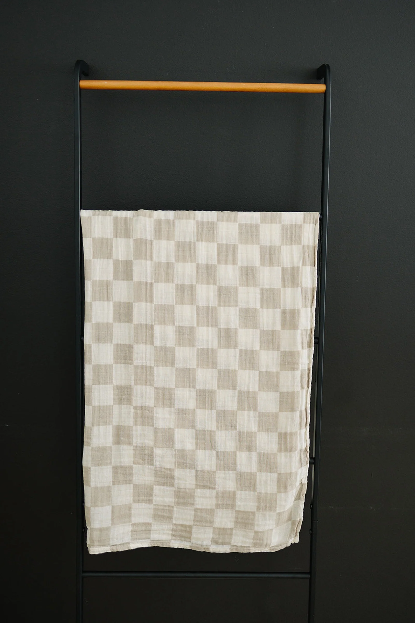 Taupe Checkered Muslin Swaddle Blanket, Hospital Collection, Baby Essentials - Image 3