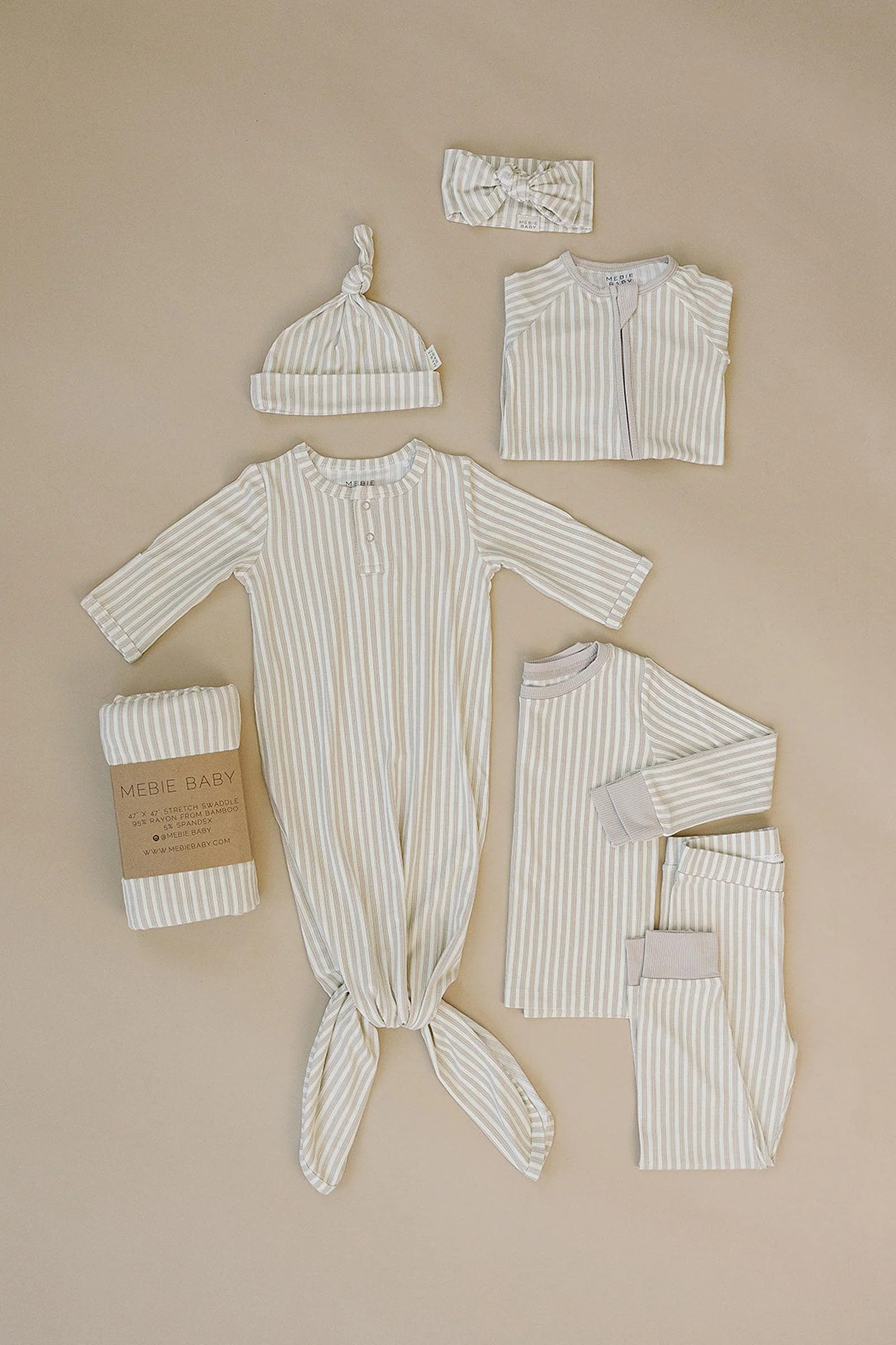 Taupe Stripe Ribbed Cozy Pajama Set, Bamboo - Image 7
