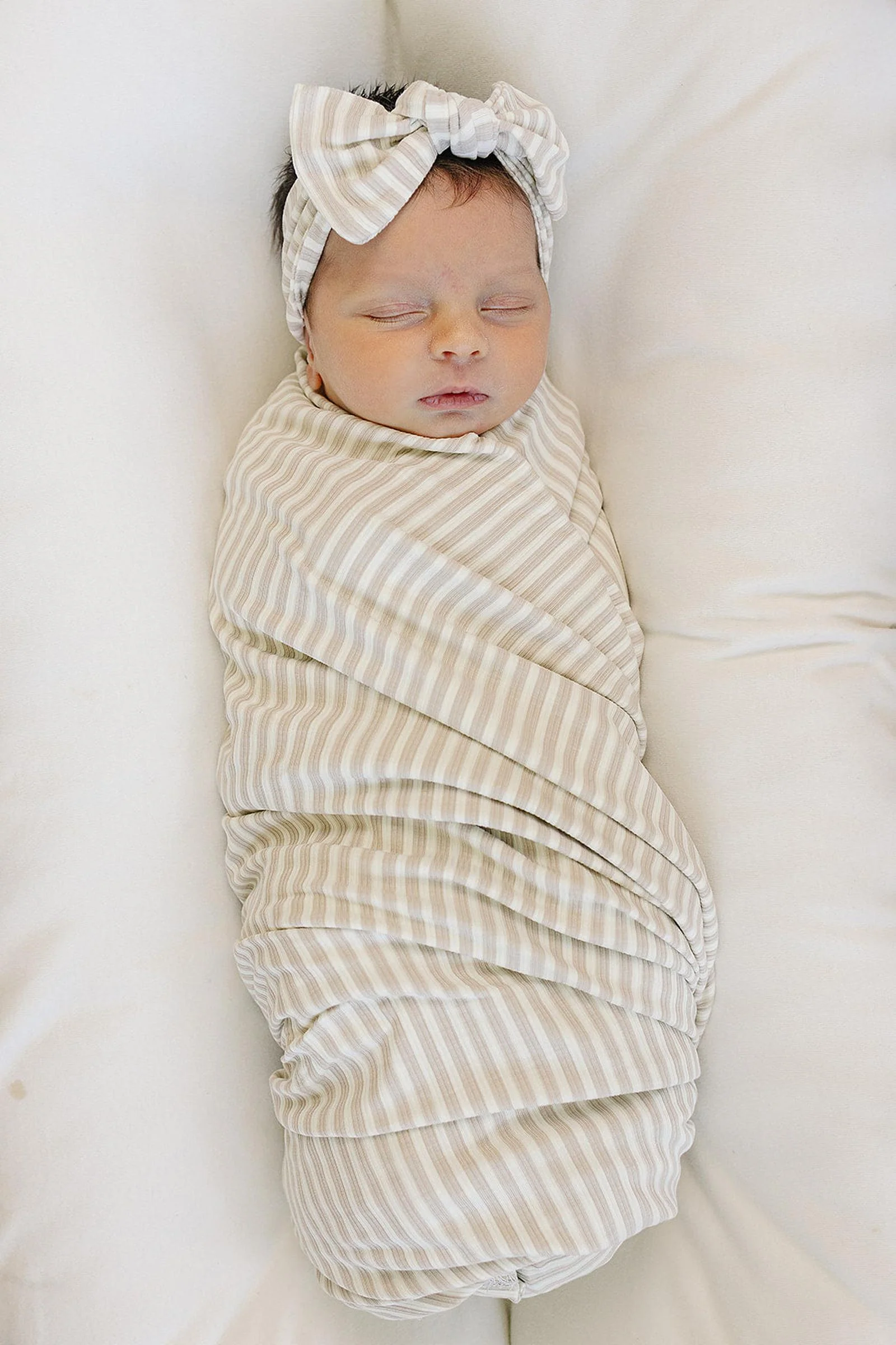Taupe Stripe Ribbed Head Wrap, Bamboo, Baby - Image 4