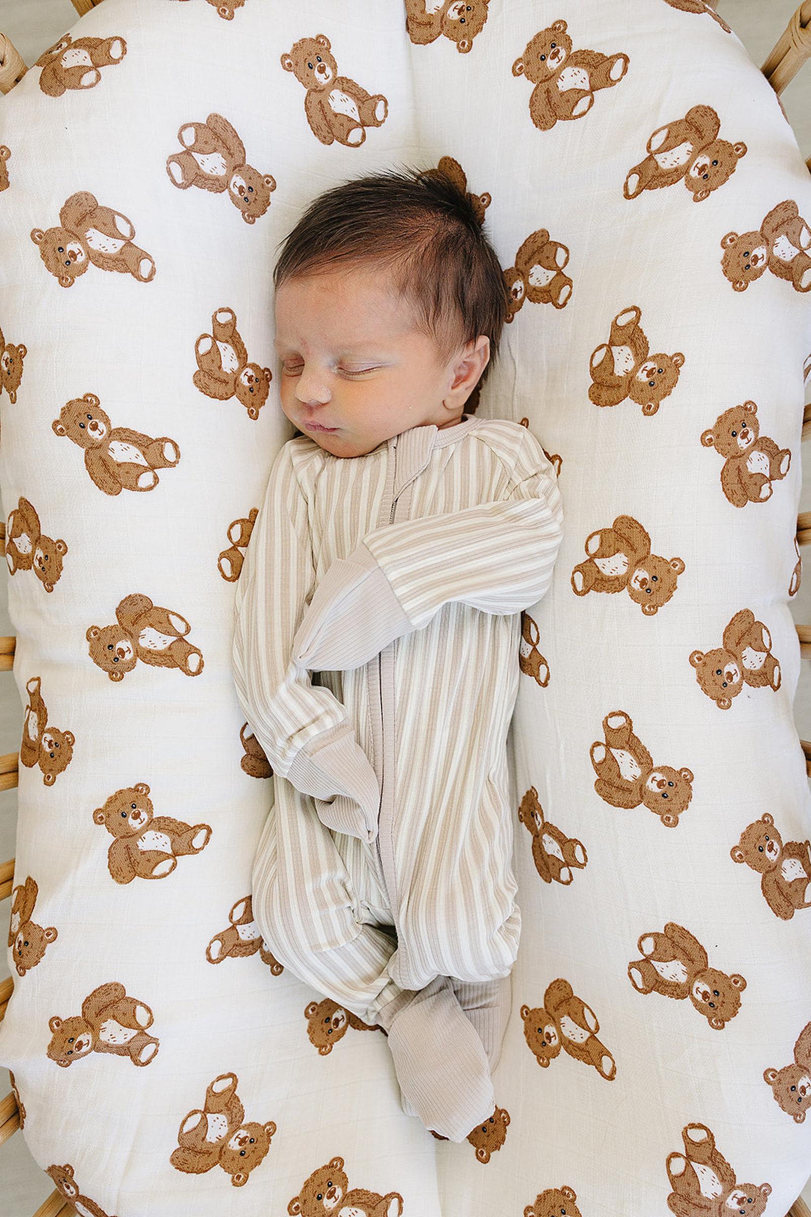 Taupe Stripe Ribbed Zipper Pajama, Bamboo, Baby Essentials - Image 4