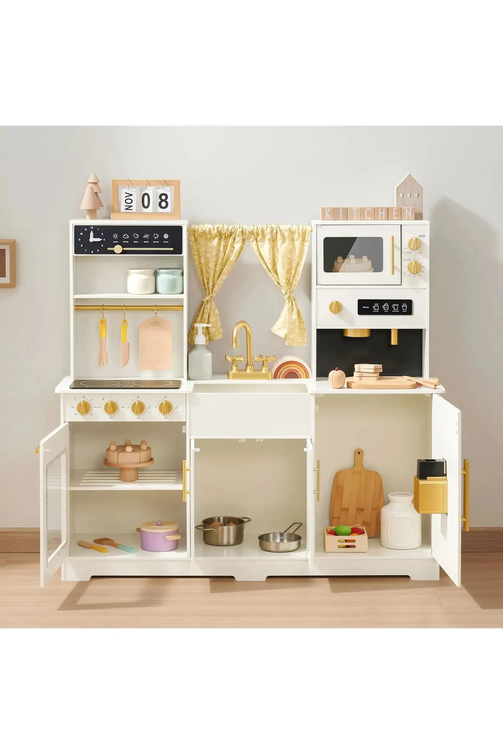 Iconic Wooden Play Kitchen, Cream, Pretend Cooking Set, Toddler & Kids - Image 4