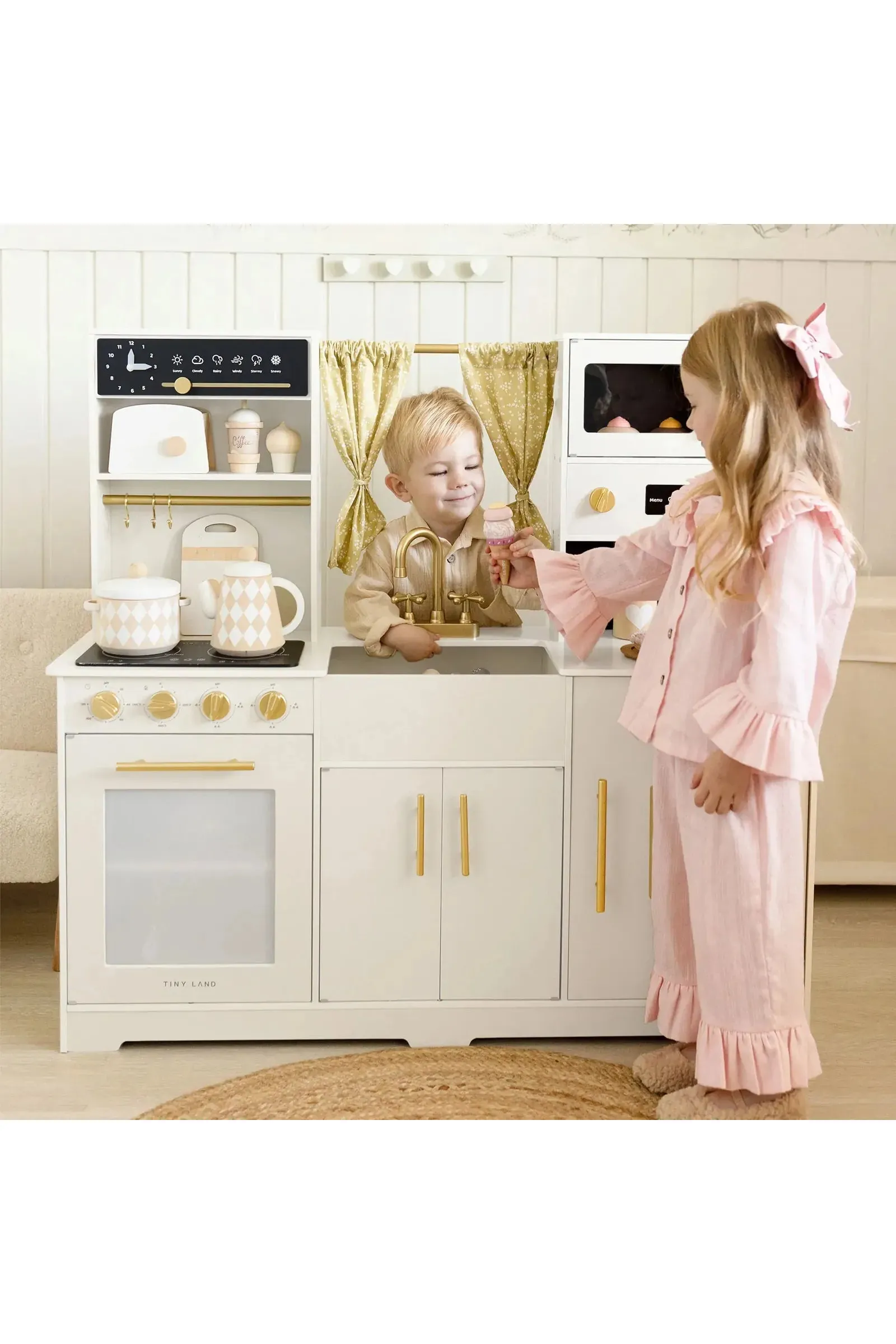 Iconic Wooden Play Kitchen, Cream, Pretend Cooking Set, Toddler & Kids - Image 8
