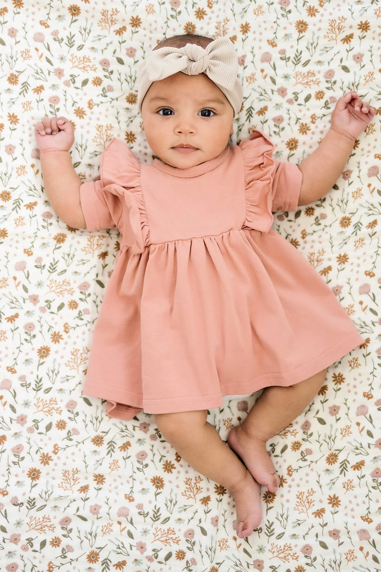 Baby Girl Vanilla Ribbed Head Wrap, Organic Cotton - Image 5