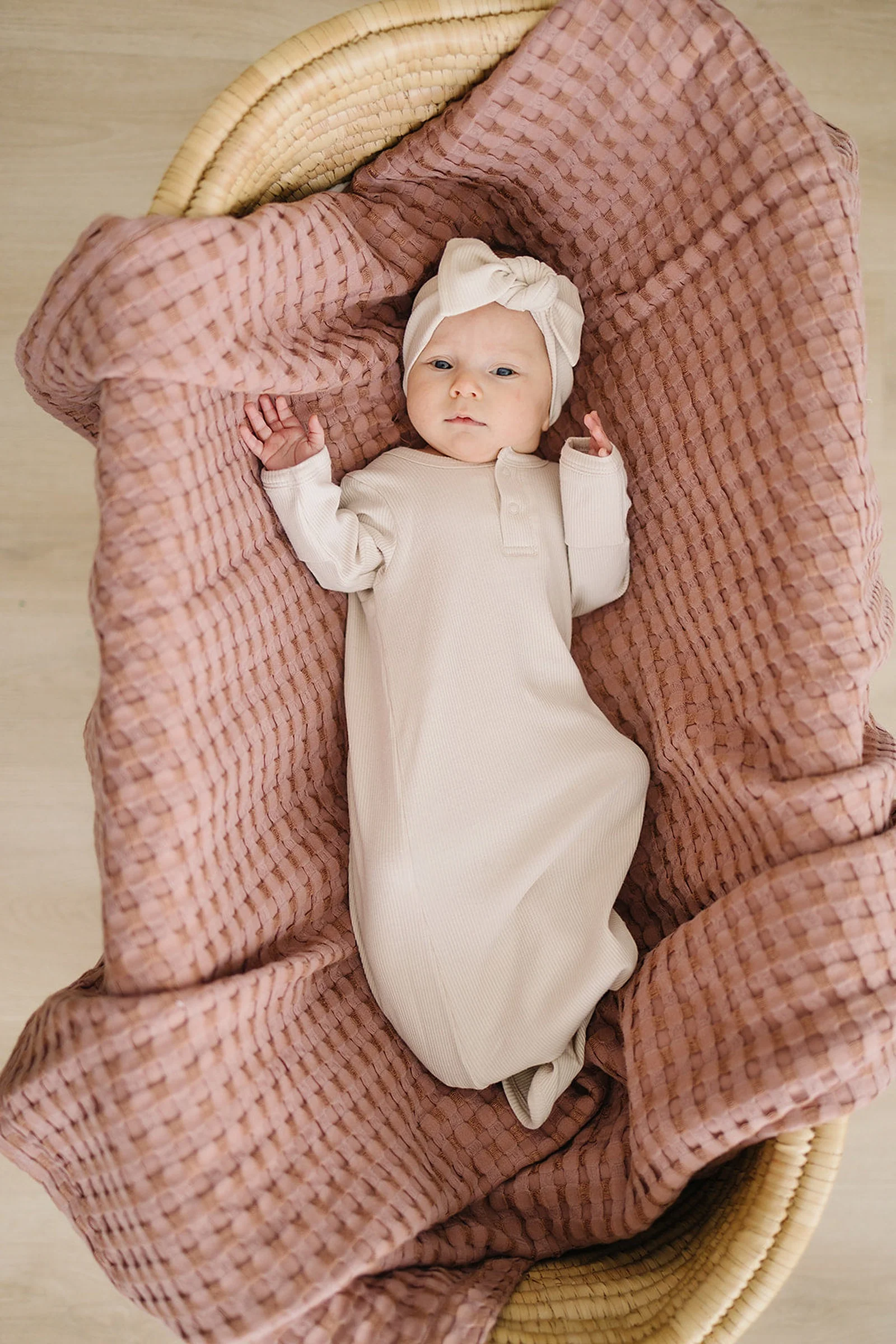 Vanilla Ribbed Knot Gown, Baby Essentials, Organic Cotton - Image 4