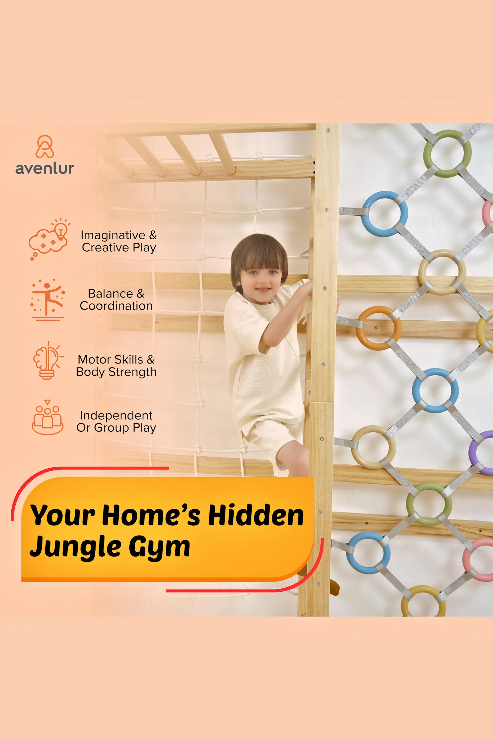 Walnut Modular Swedish Ladder Jungle Gym, Indoor, 95" Height, Wall Mounted - Image 7