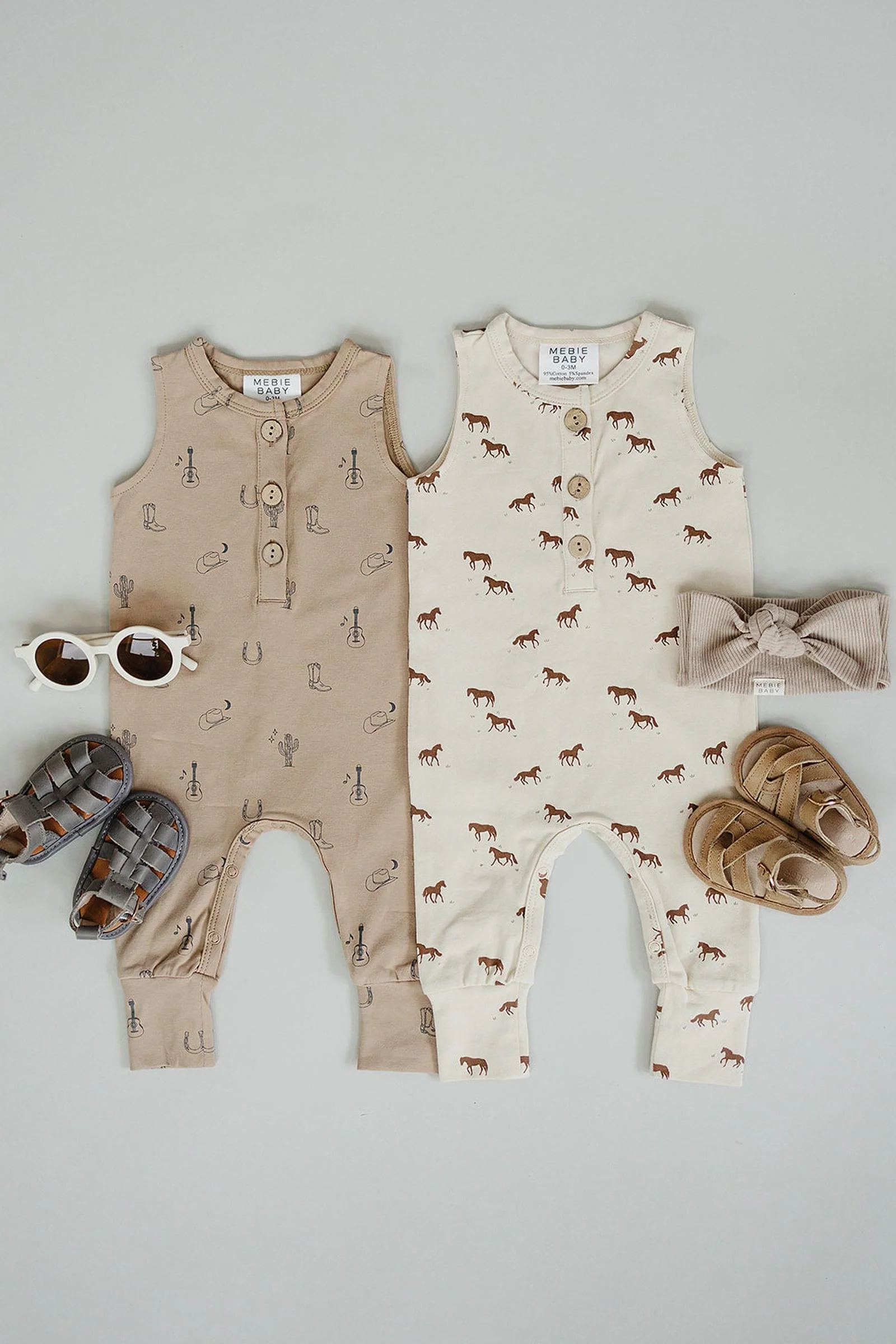 Cotton Western Tank Romper for Baby Boys, Beige - Image 4