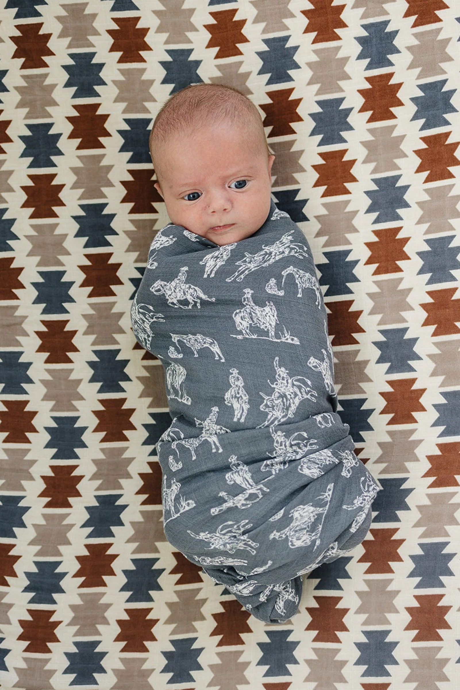 Wild West Muslin Swaddle Blanket, Rodeo Collection, Gender Neutral, Baby
