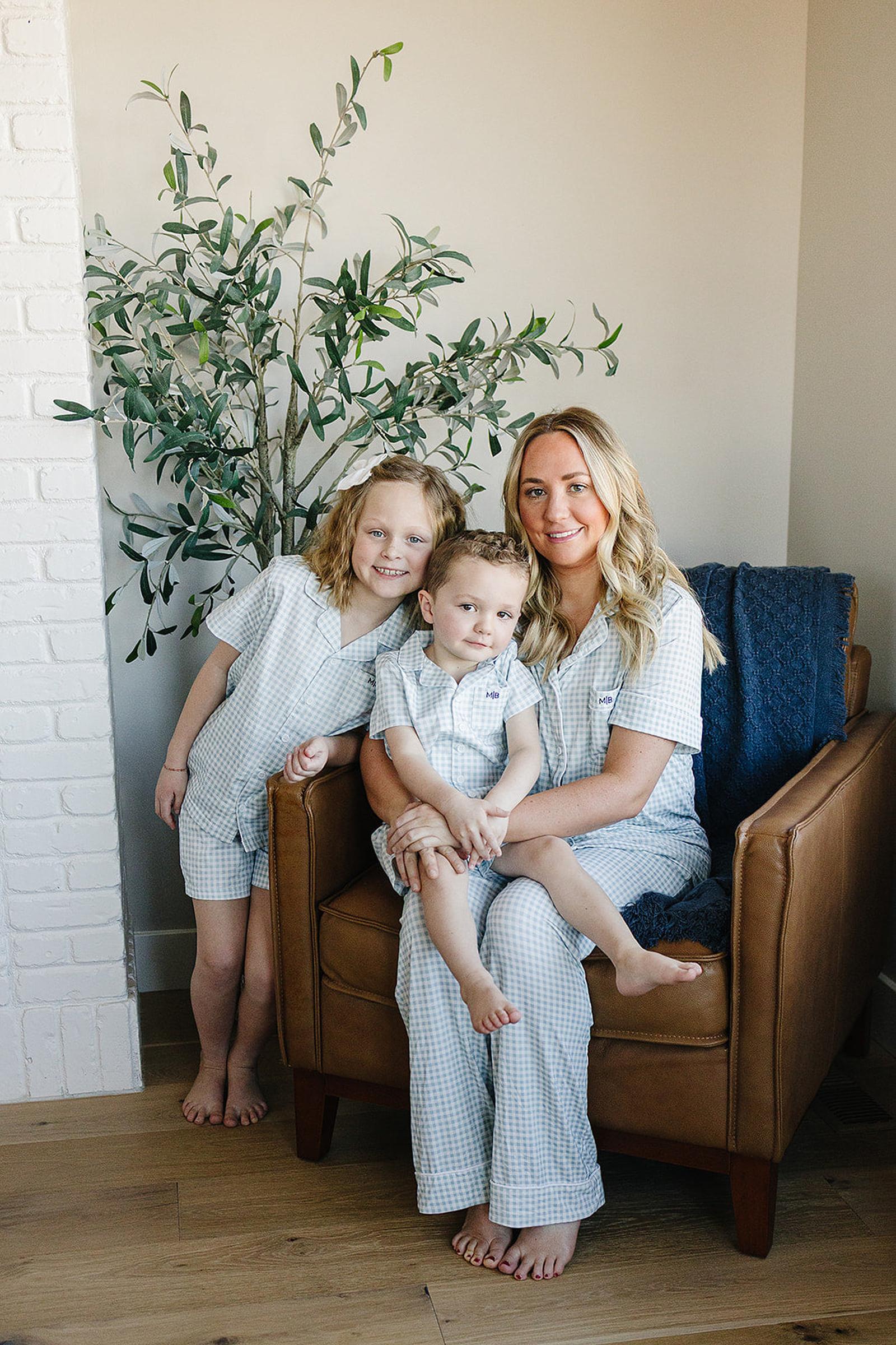 Women's Light Blue Gingham Pajama Set, Bamboo - Image 3