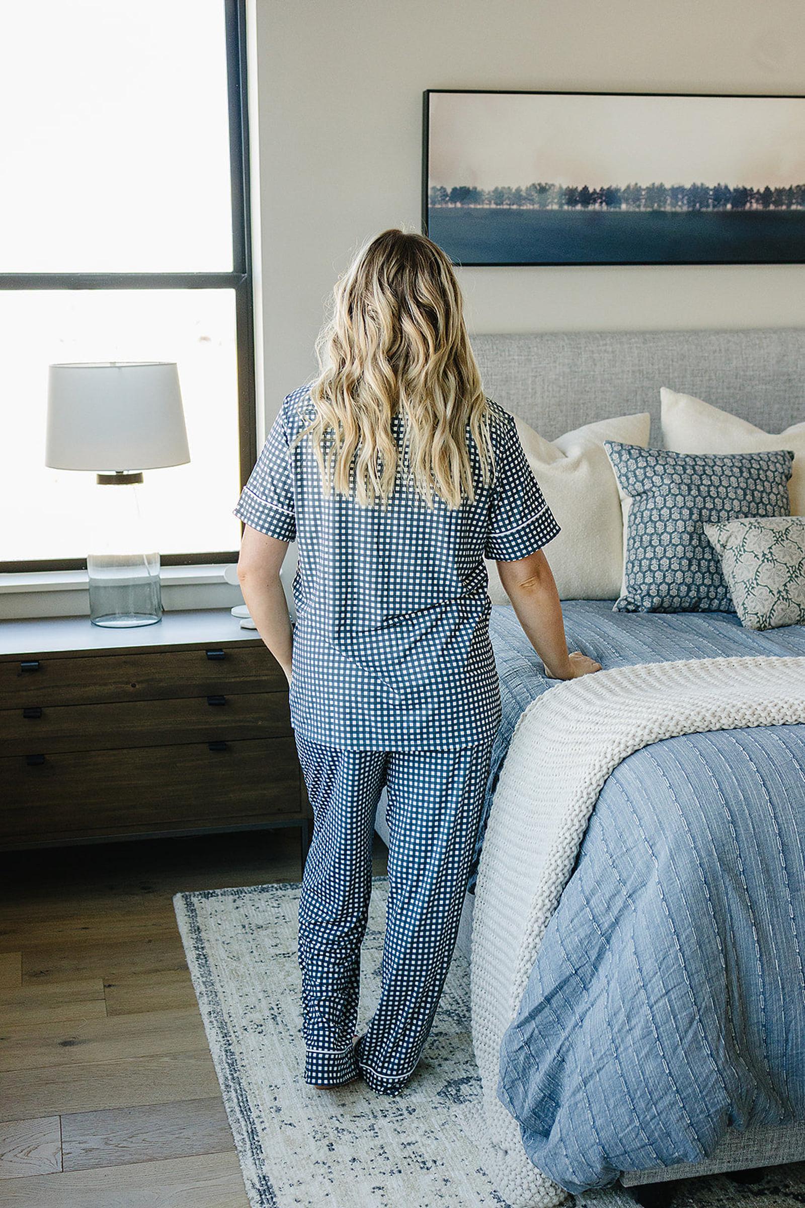 Women's Navy Gingham Pajama Set, Bamboo - Image 5