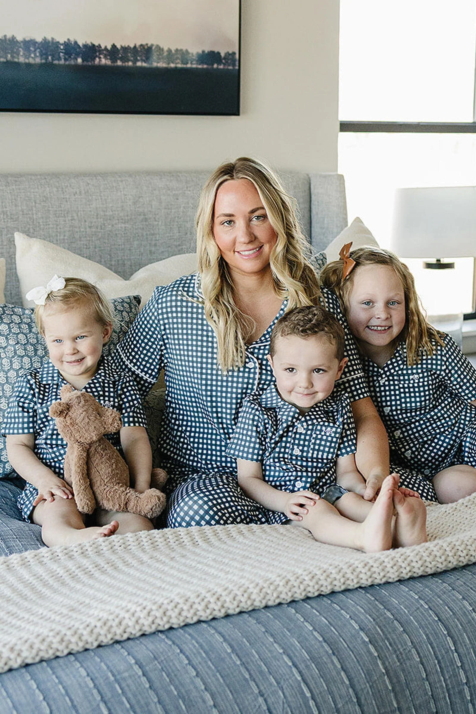 Women's Navy Gingham Pajama Set, Bamboo - Image 7