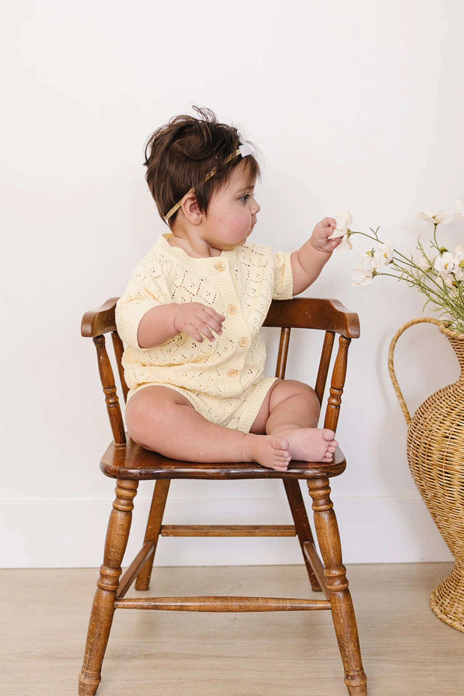 Cotton Yellow Cardigan Bloomer Set for Baby Girls - Image 5